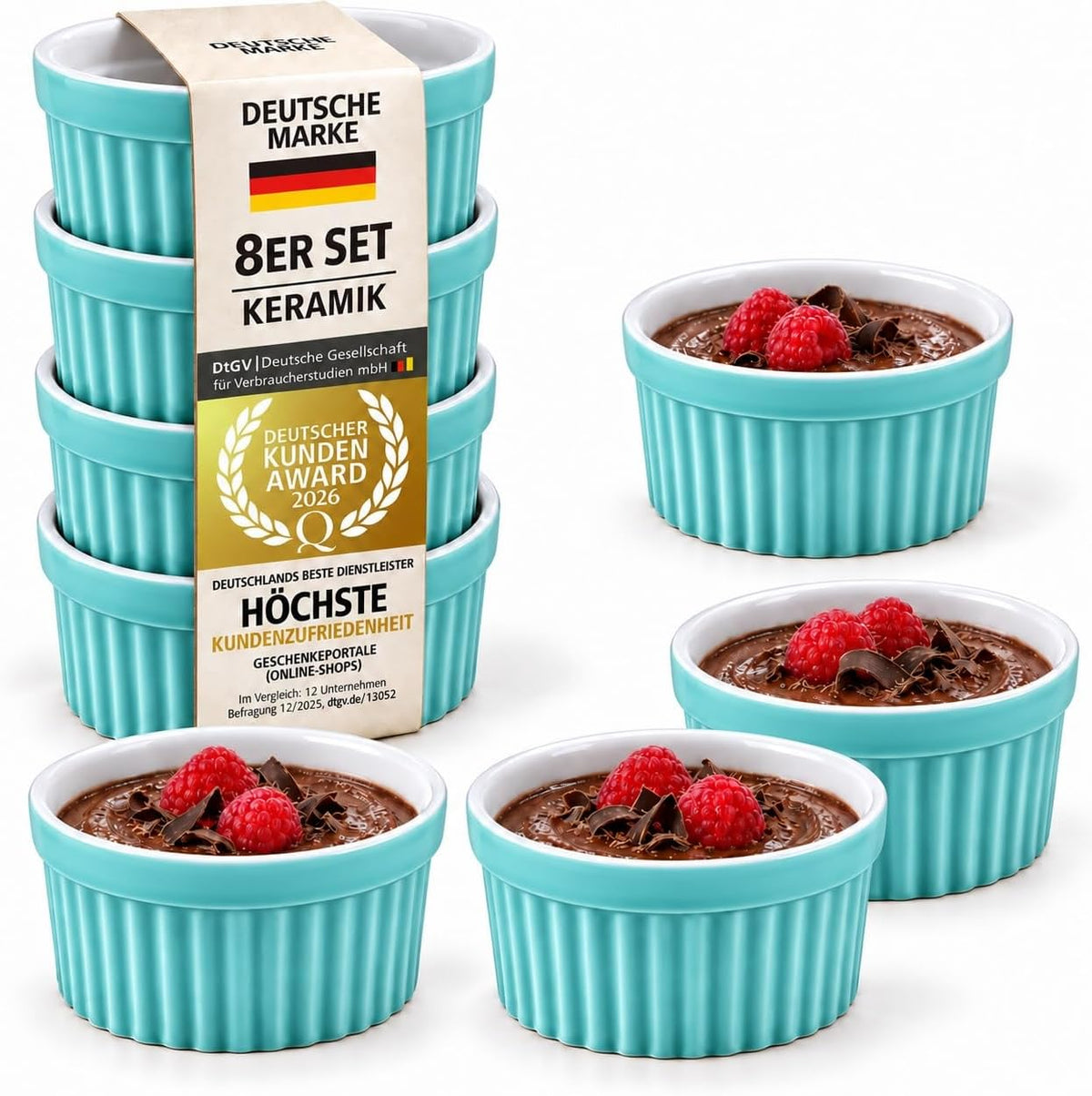 Türkise Dessertschalen, 8er-Set, Amazon-Hero ohne Prüfengel