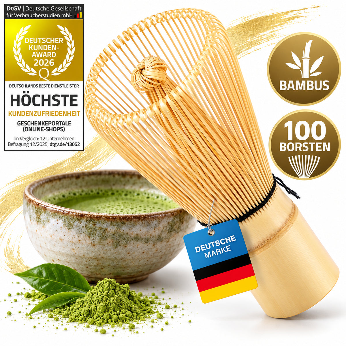 Matcha-Besen Chasen aus Bambus - 100 Borsten für perfekten Schaum