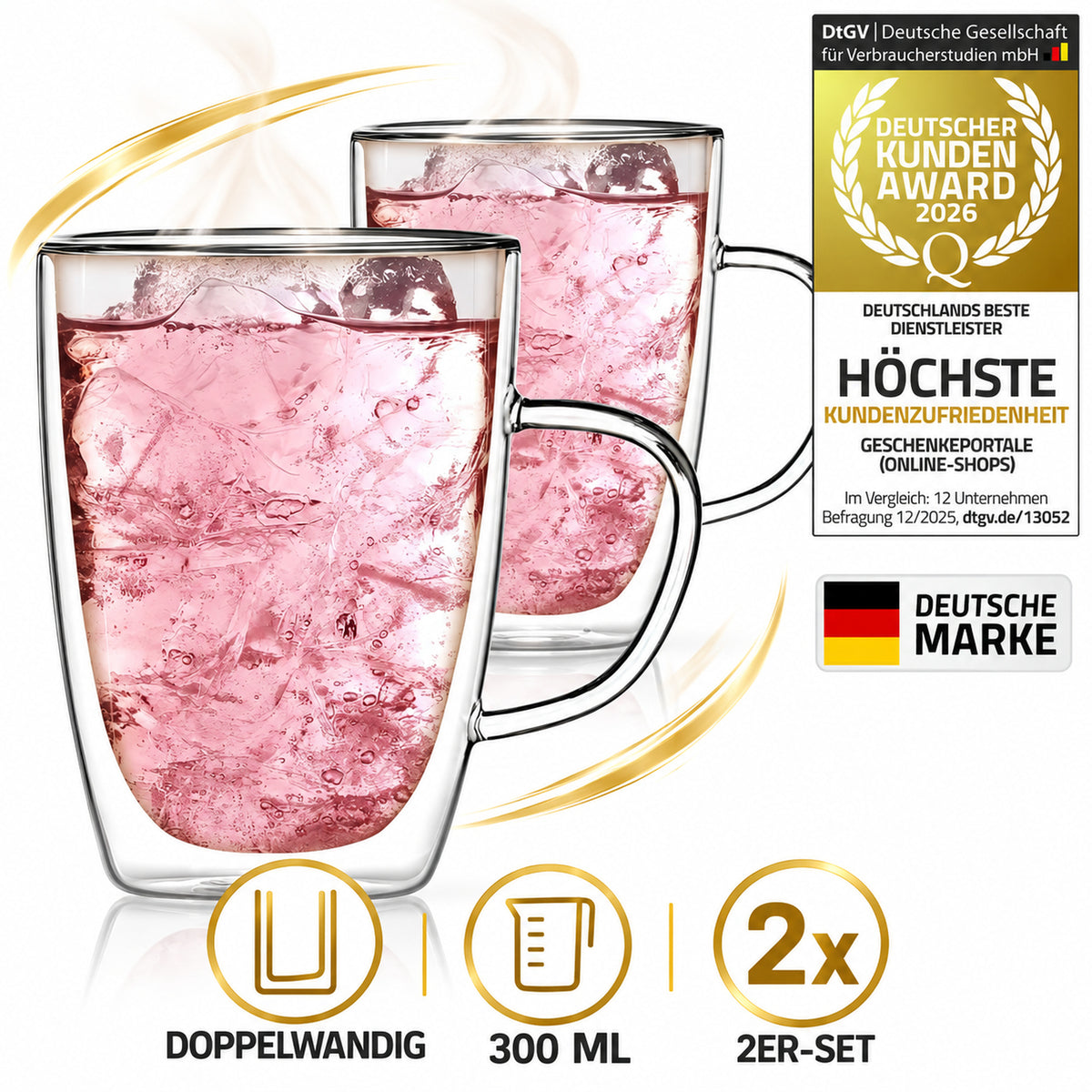 Doppelwandige Thermo-Tasse aus Glas 300ml - Hitzebeständig