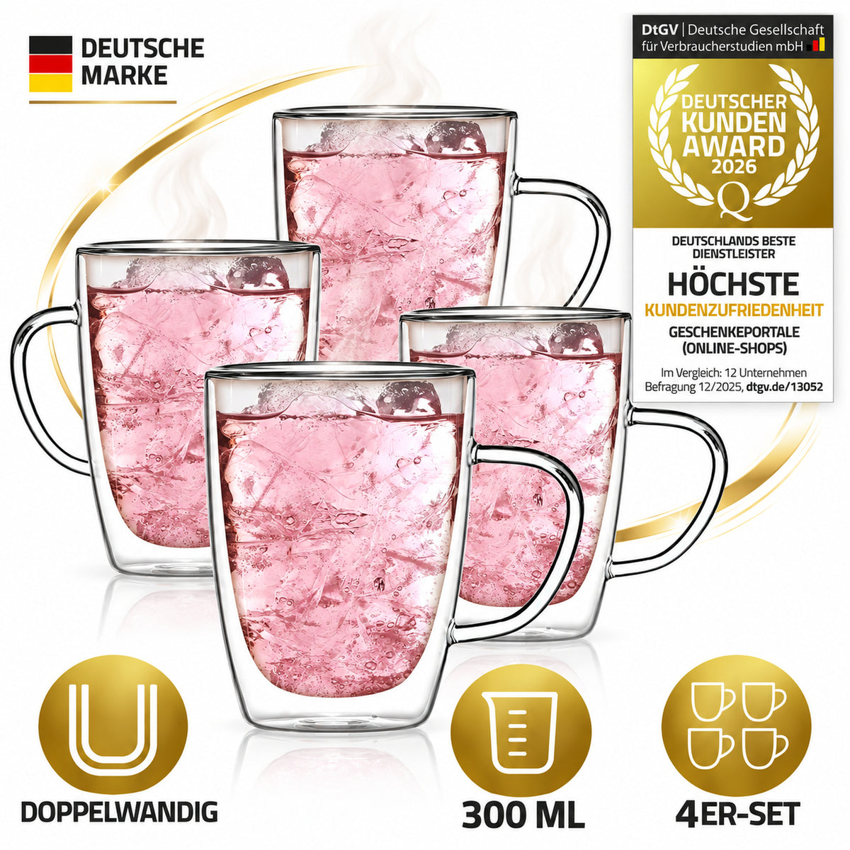 Doppelwandige Thermo-Tasse aus Glas 300ml - Hitzebeständig