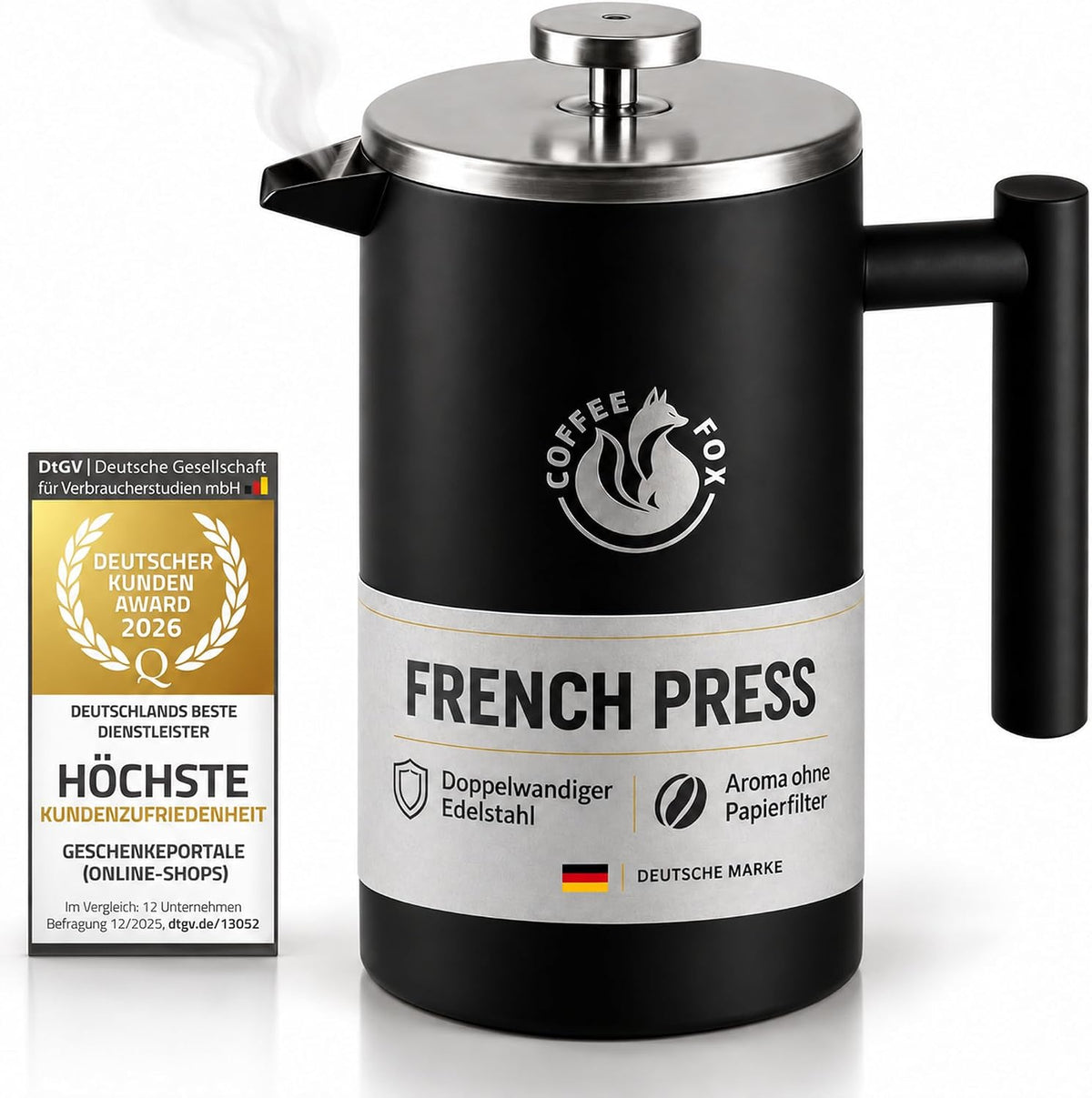 Coffee Fox French Press 350 ml, Schwarz