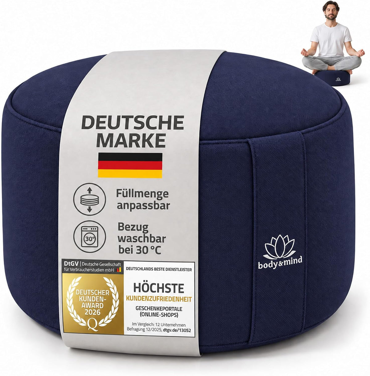Yoga Meditationskissen Blau – Body & Mind®