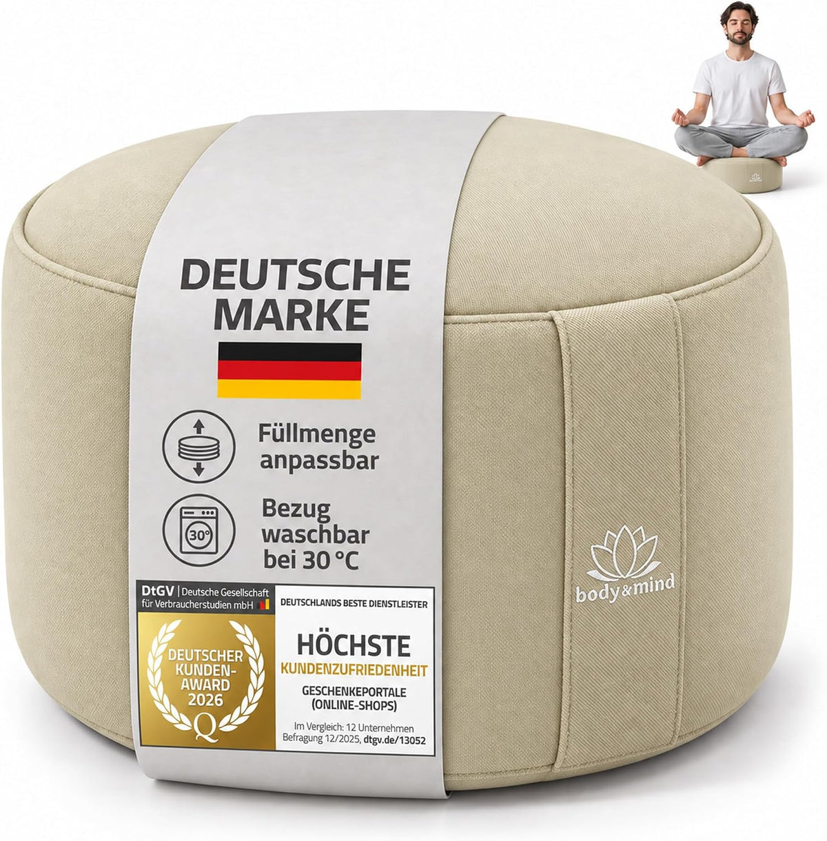 Yoga Meditationskissen Beige – Body & Mind® #Farbe_Beige