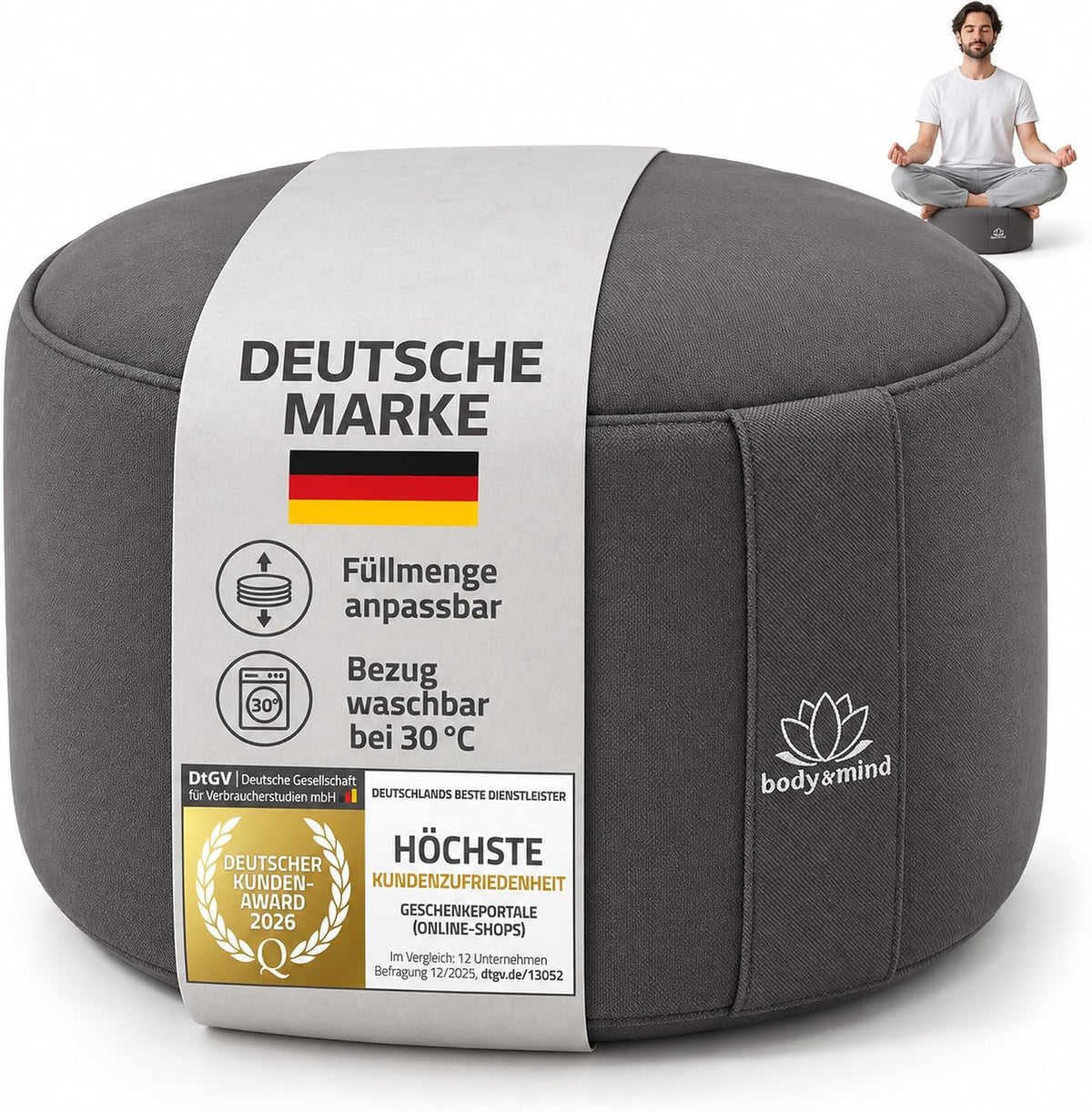 Yoga Meditationskissen Grau – Body & Mind®