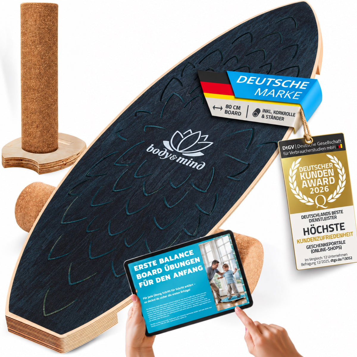 Balance-Board Surfbrett Dark Ocean – Details und integrierte Banderole #Farbe_Dark Ocean