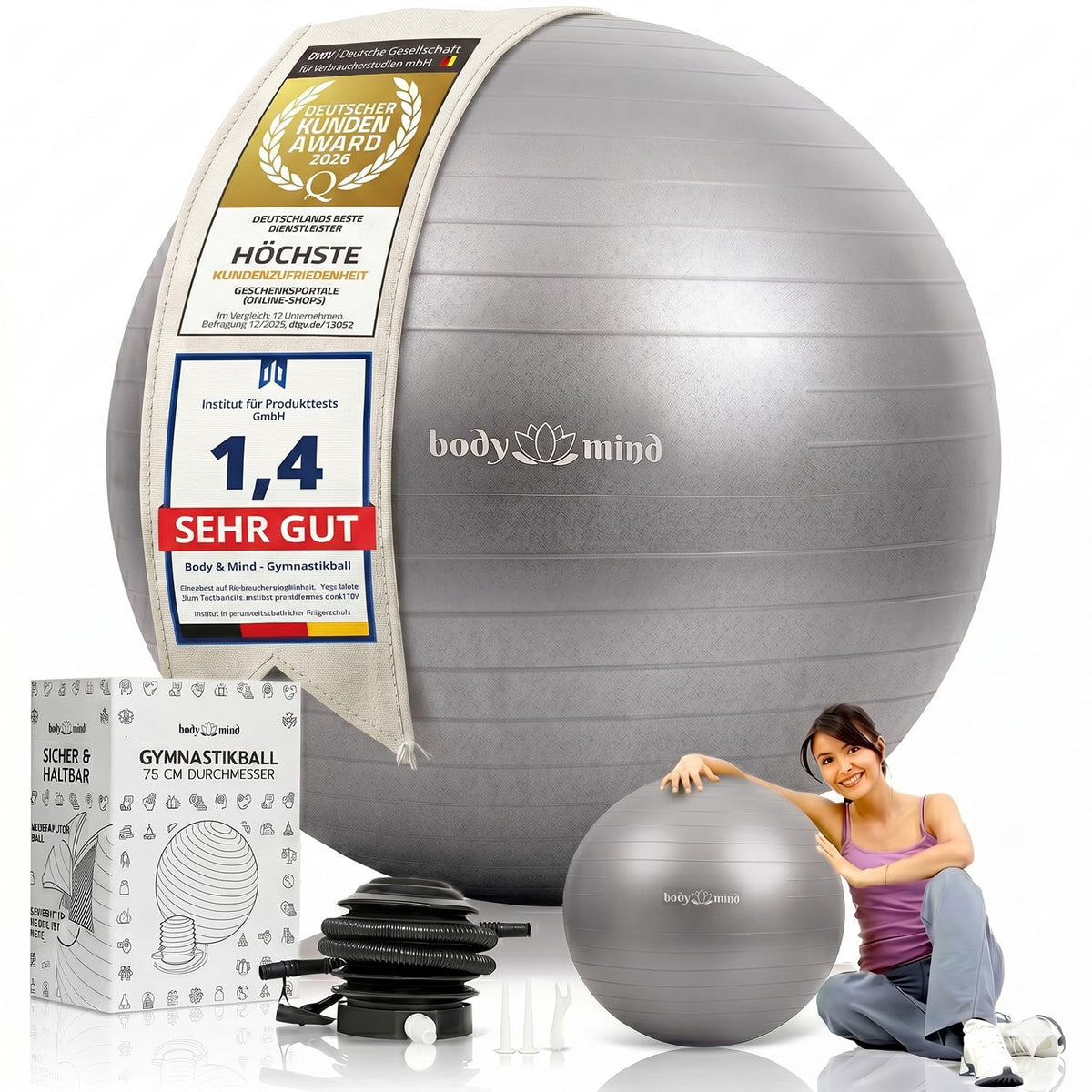 Body & Mind Gymnastikball in Grau – Amazon-Hero B0G25R6WWL
