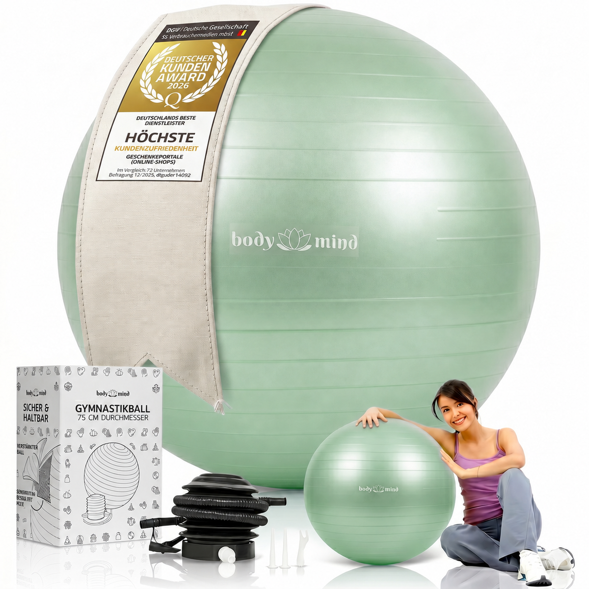 Body & Mind Gymnastikball mit Pumpe - Anti-Burst Pilates & Sitzball