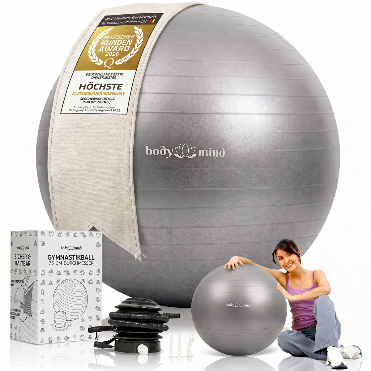 Body & Mind Gymnastikball mit Pumpe - Anti-Burst Pilates & Sitzball