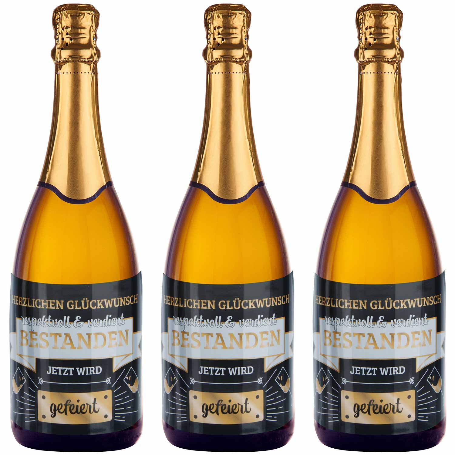 3x Flaschenetikett Flaschen Aufkleber - Verdient bestanden - zum Feiern von Prüfungen