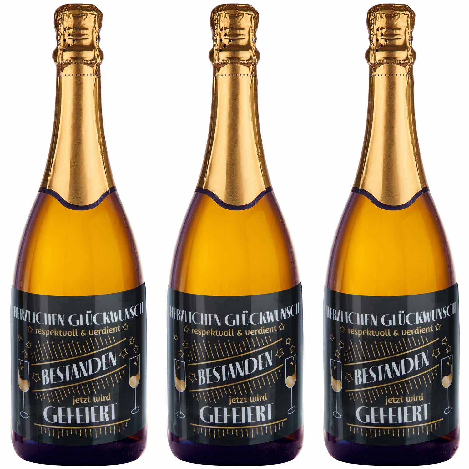3x Flaschenetikett Flaschen Aufkleber - Verdient bestanden - zum Feiern von Prüfungen