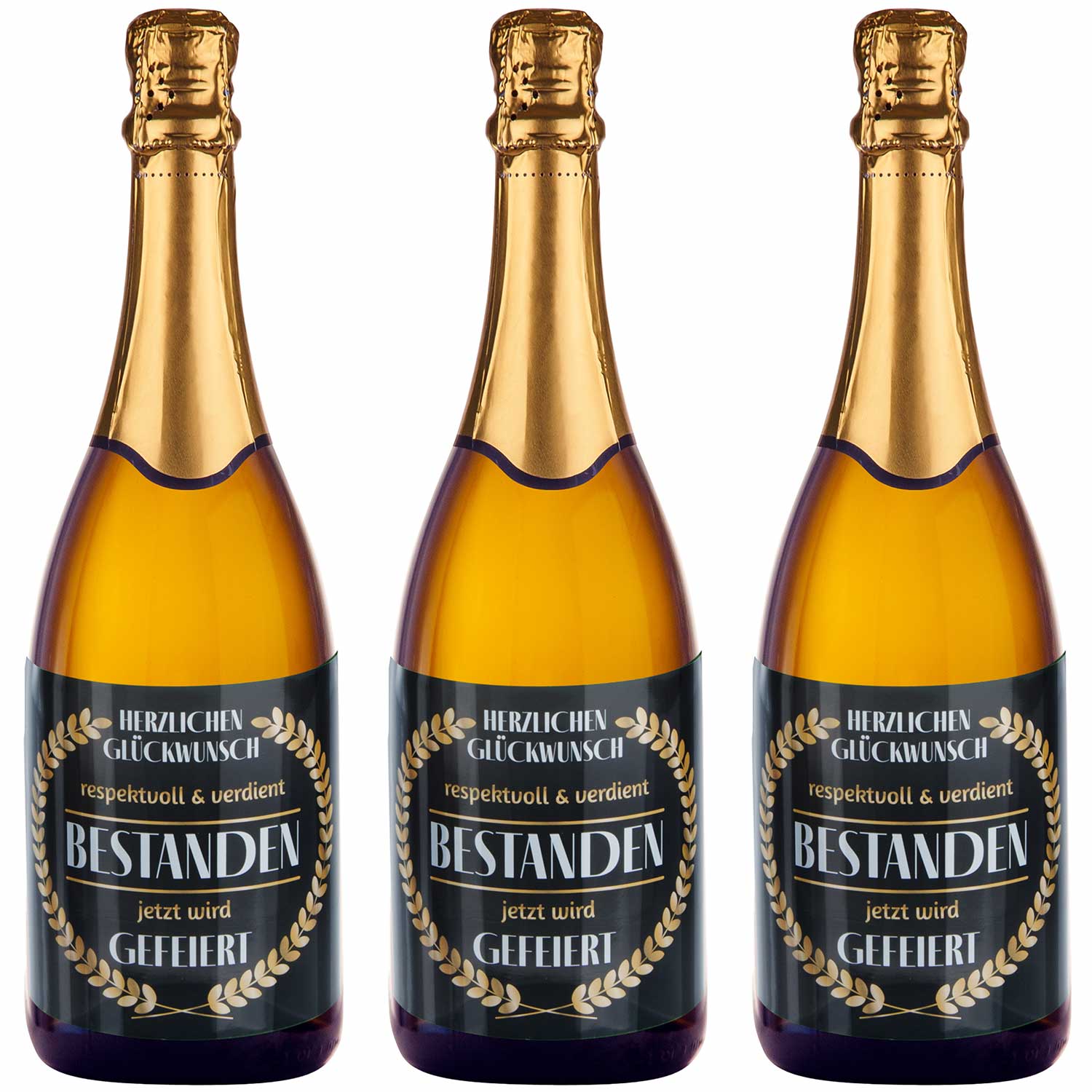 3x Flaschenetikett Flaschen Aufkleber - Verdient bestanden - zum Feiern von Prüfungen