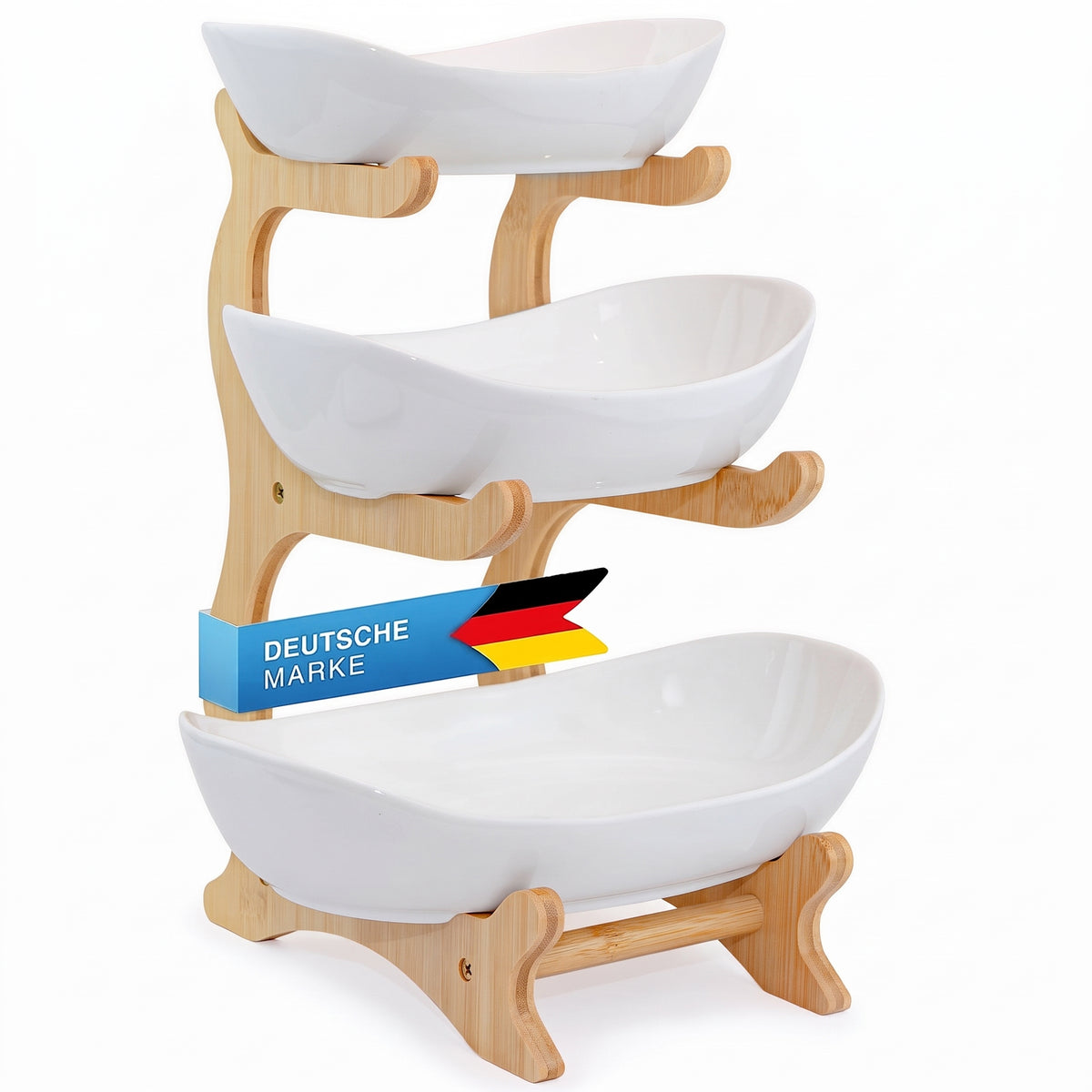Luxus 3-stöckige Keramik-Etagere - Obstkorb & Servierständer aus Bambus