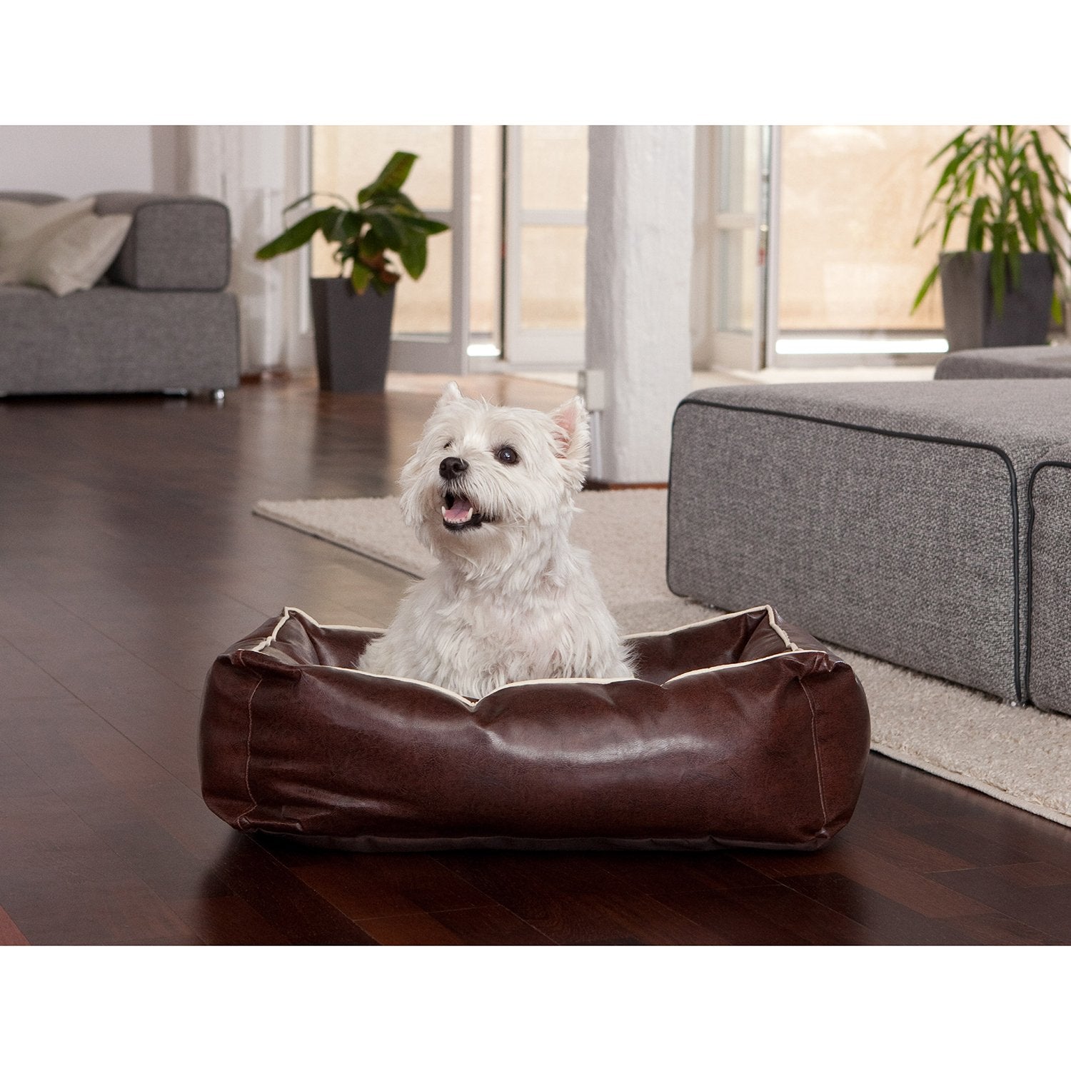 Smoothy-Hundekorb-Leder-Braun