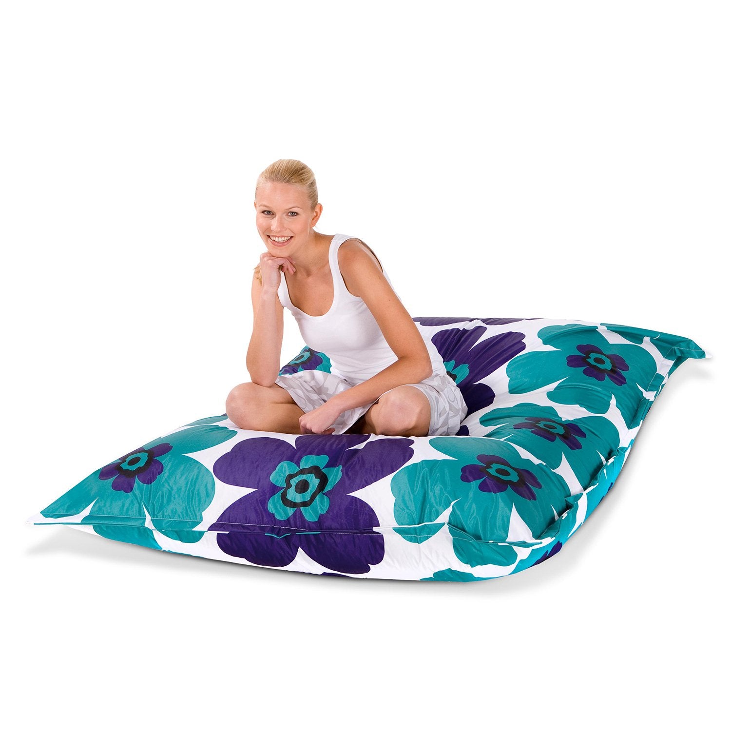 Smoothy-Sitzsack-Floralia-tuerkis-blau