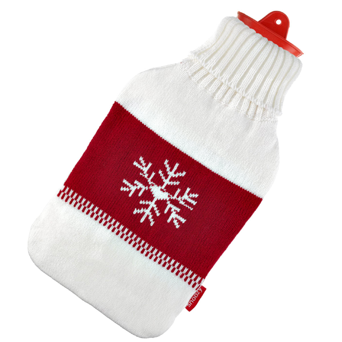 Waermflasche-mit-Schneeflocken-Motiv