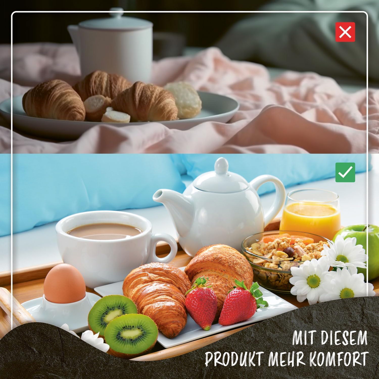 Klappbares Serviertablett aus Bambus für Frühstück im Bett