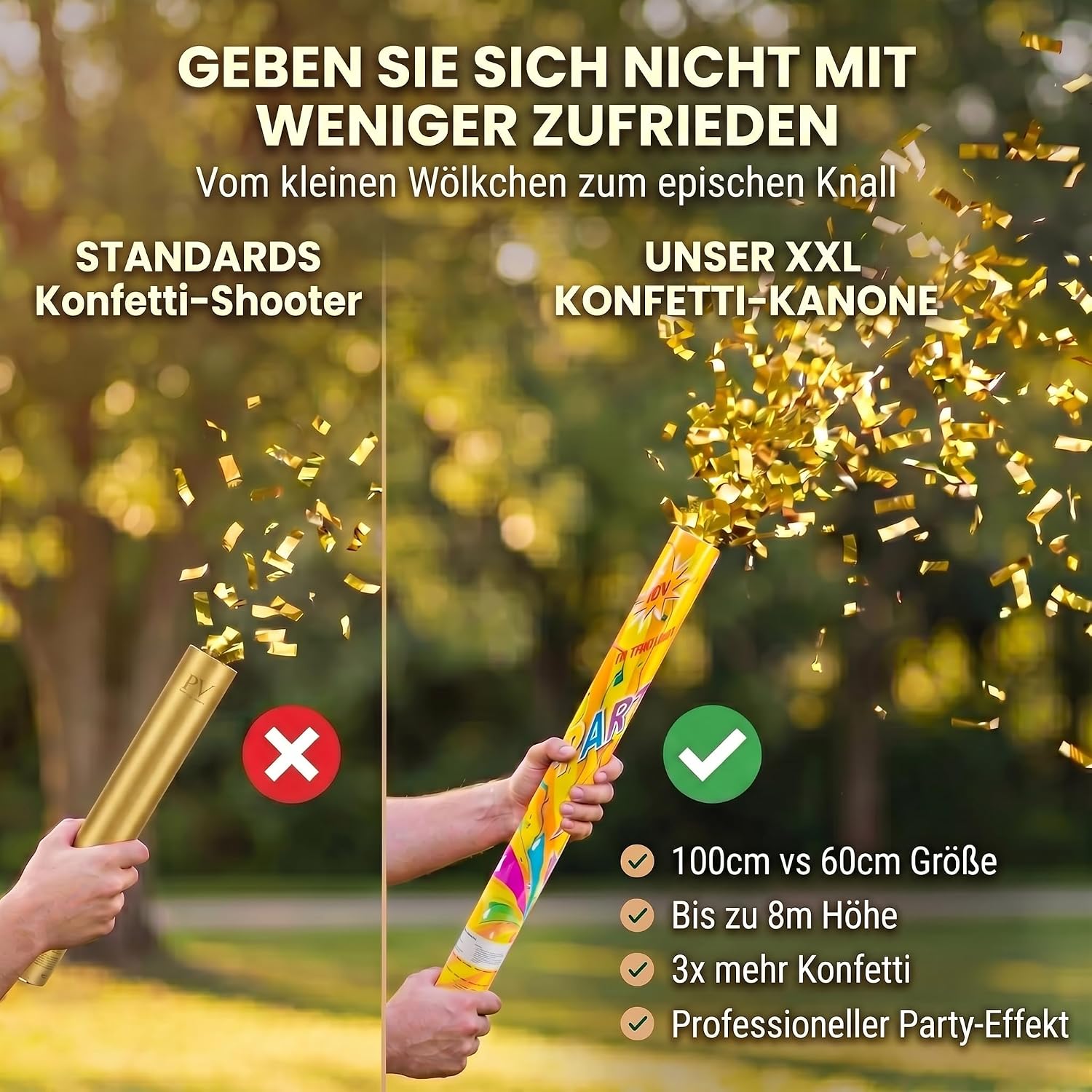 Konfettikanone XXL 60cm Gold Metallic - Party-Shooter für Events