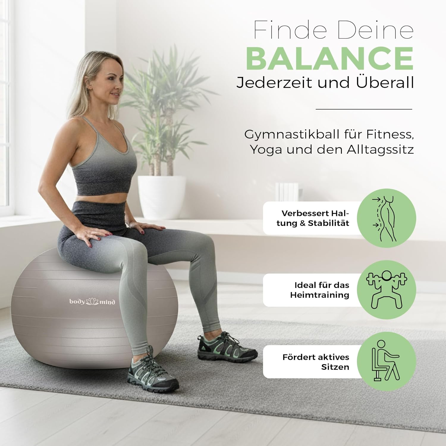 Body & Mind Gymnastikball mit Pumpe - Anti-Burst Pilates & Sitzball