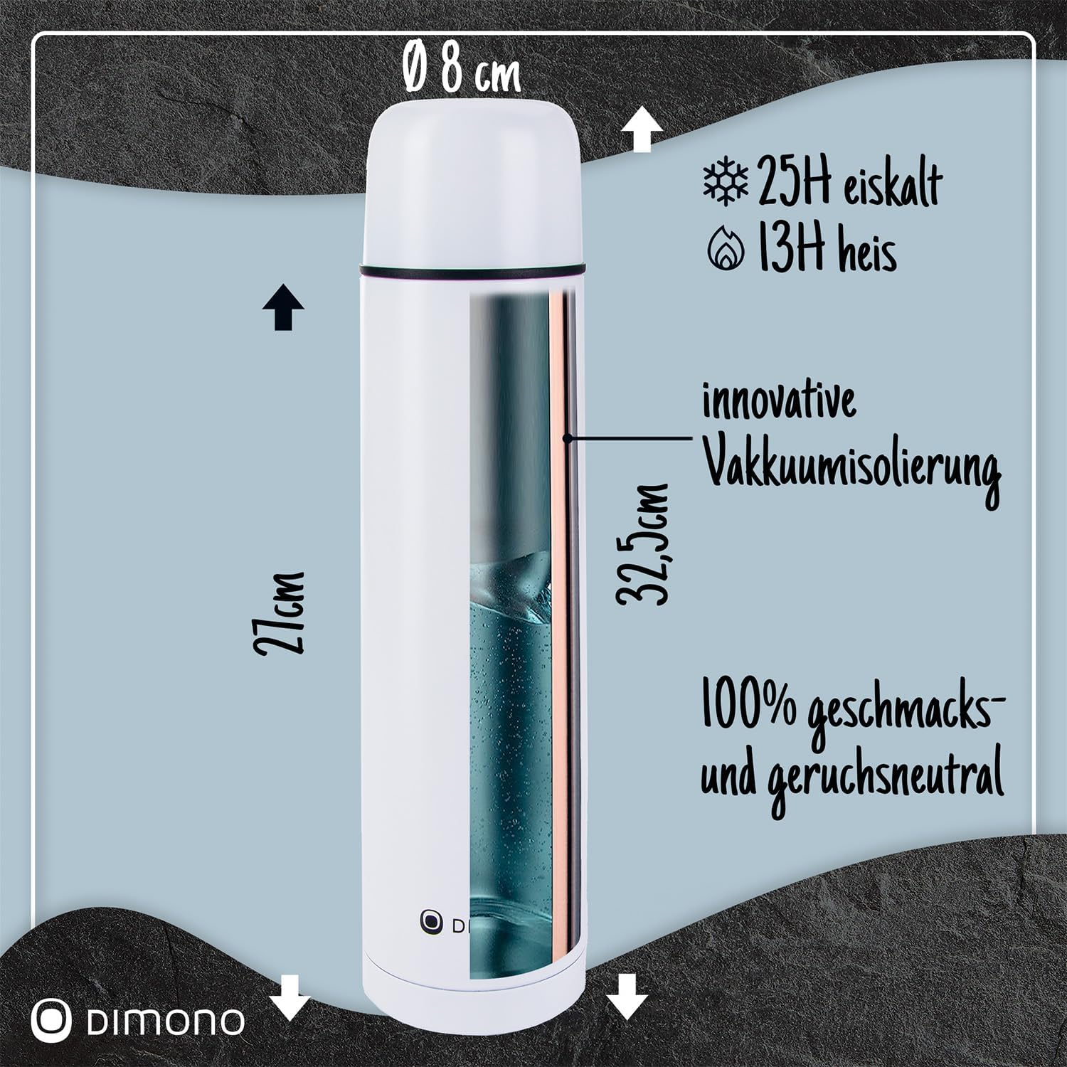 Edelstahl Thermoskanne 1L - Auslaufsichere Isolierflasche 12h heiß