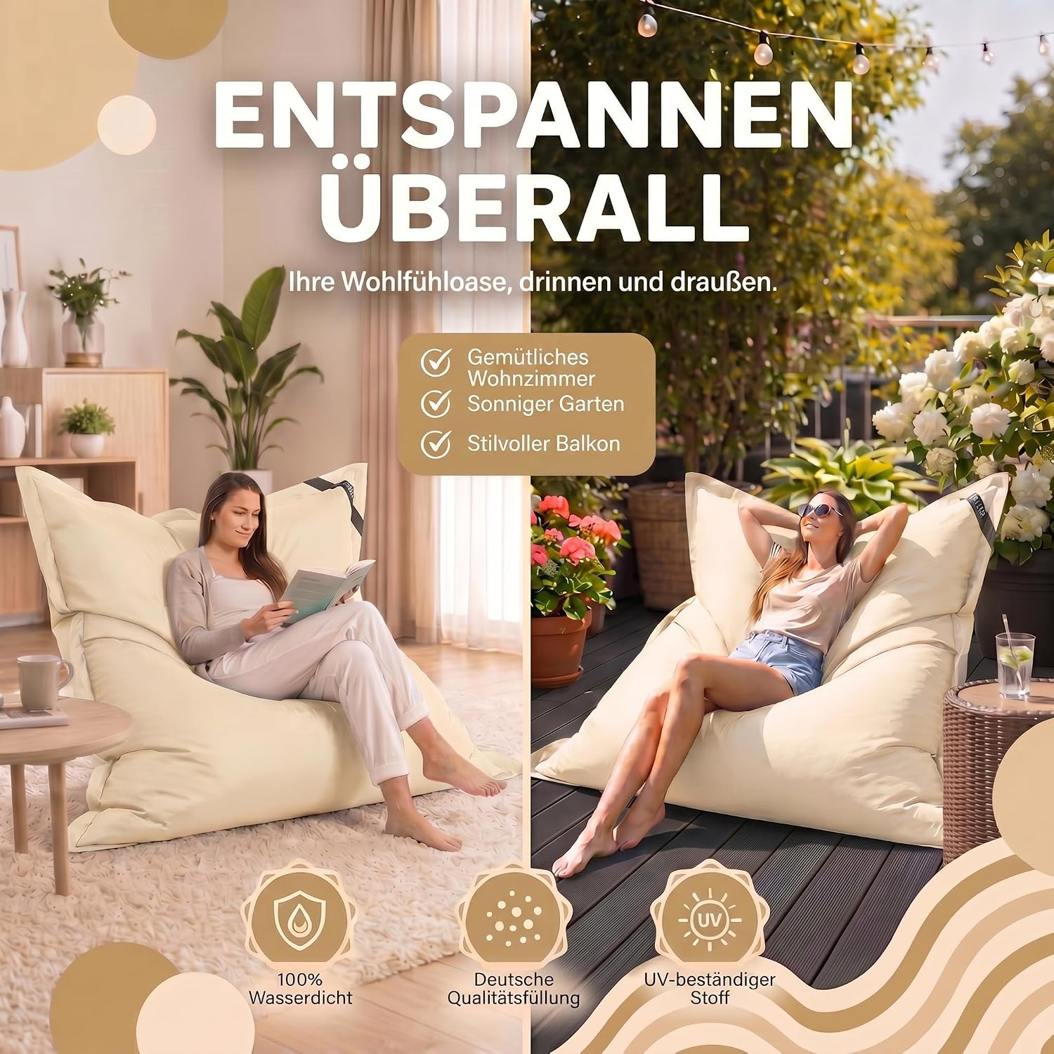 LazyBag XXL Sitzsack - Wasserfestes Outdoor Sitzkissen 180x140 cm