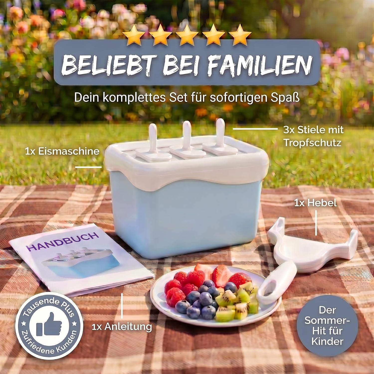 Eismaschine Eis am Stiel - Schneller Eis-Bereiter (15 Min.)