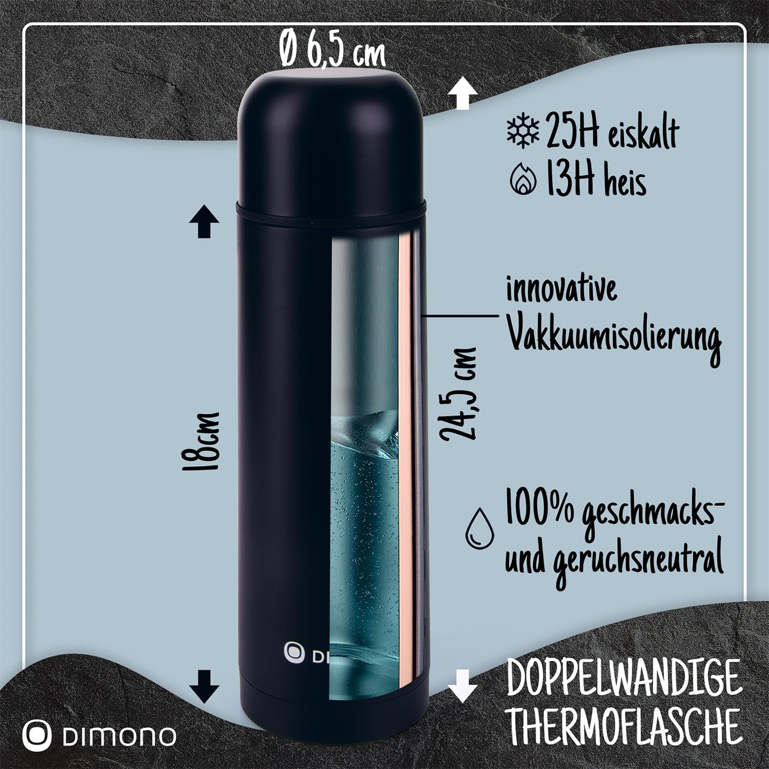 Edelstahl Thermoskanne 1L - Auslaufsichere Isolierflasche 12h heiß