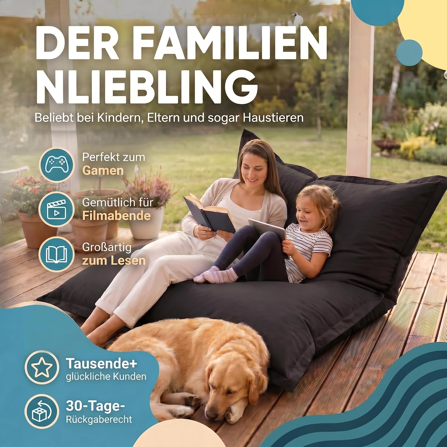 LazyBag XXL Sitzsack - Wasserfestes Outdoor Sitzkissen 180x140 cm