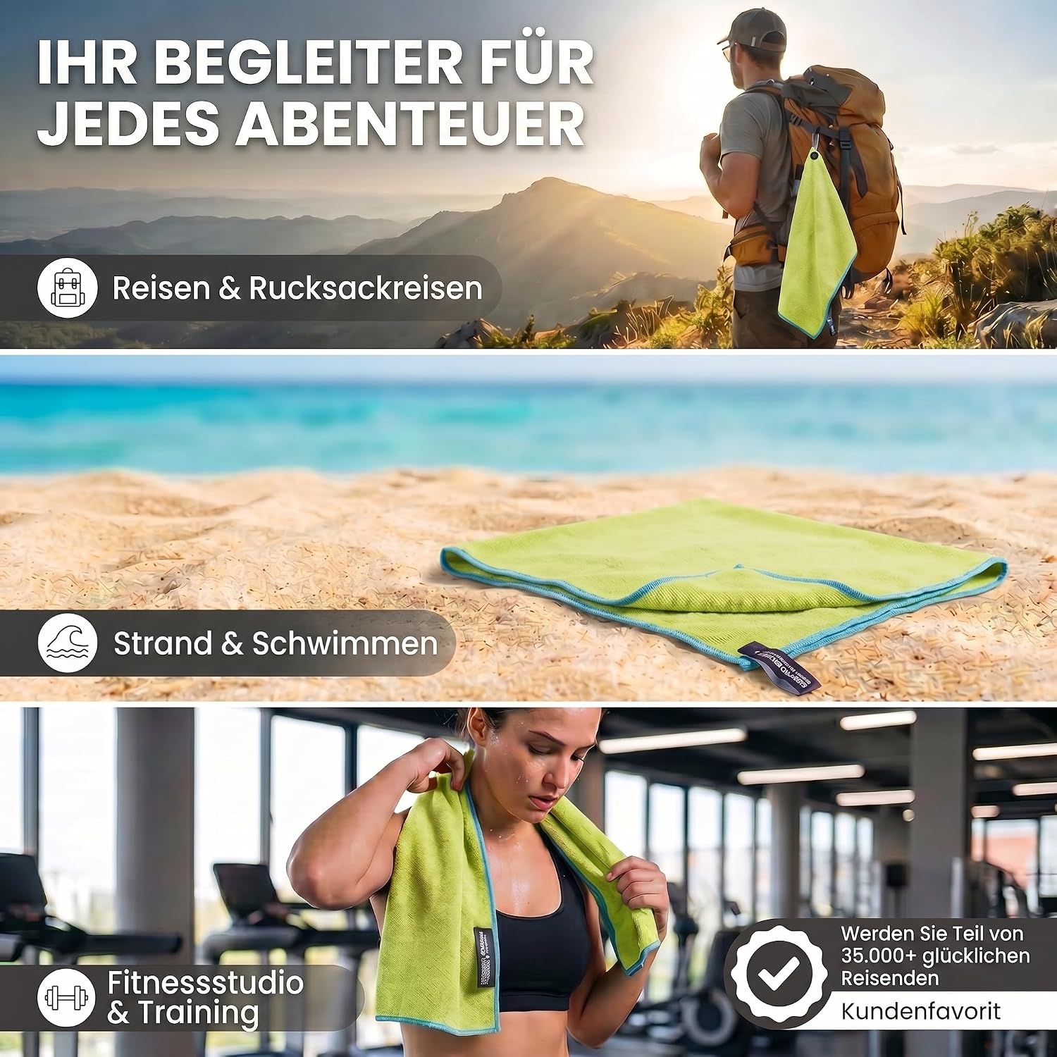 Mikrofaser Reisehandtuch 80x40 cm - Kompakt & Schnelltrocknend