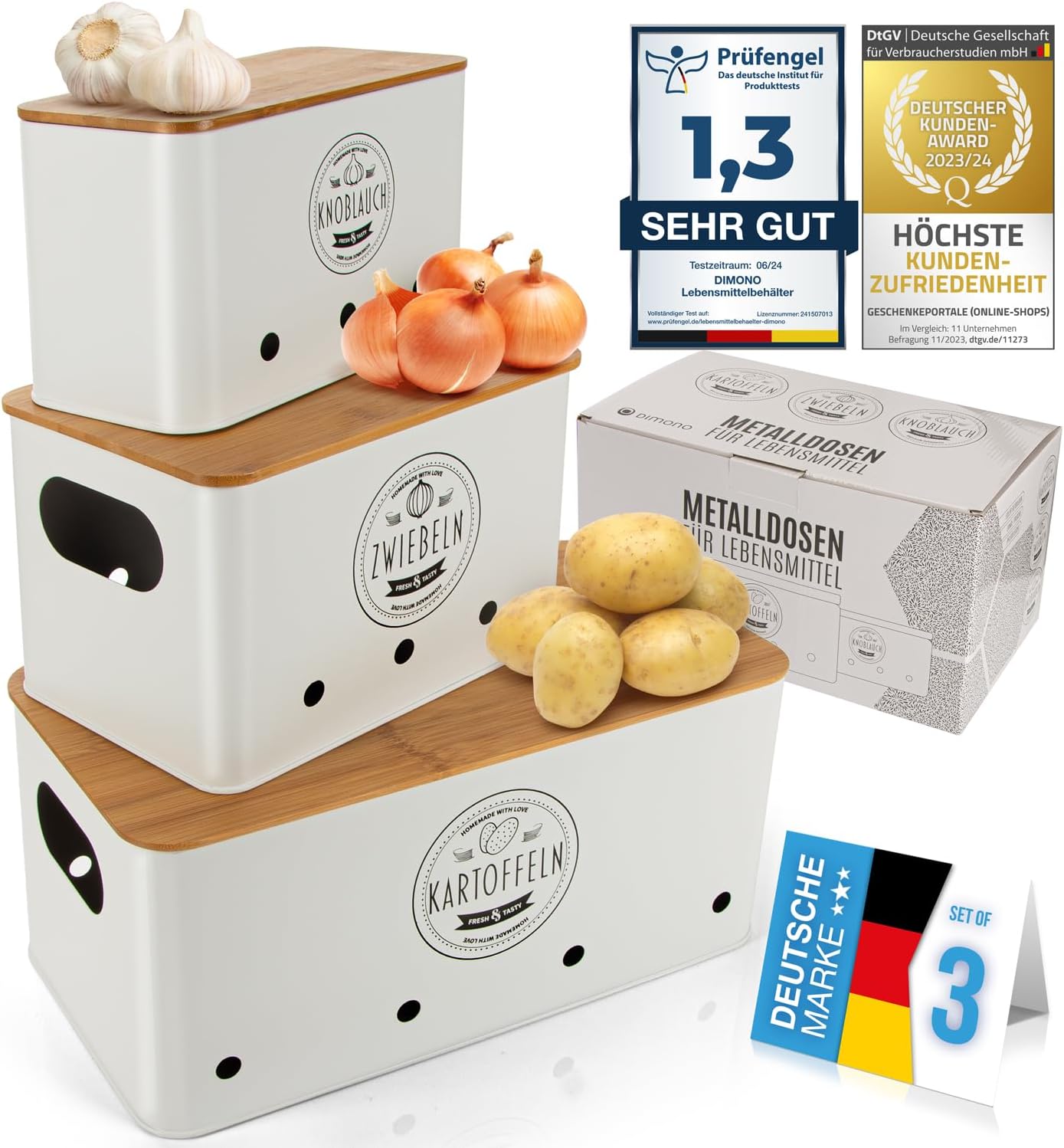 Vorratsdosen 3er Set – Robuste Metall-Aufbewahrungsboxen für Gemüse