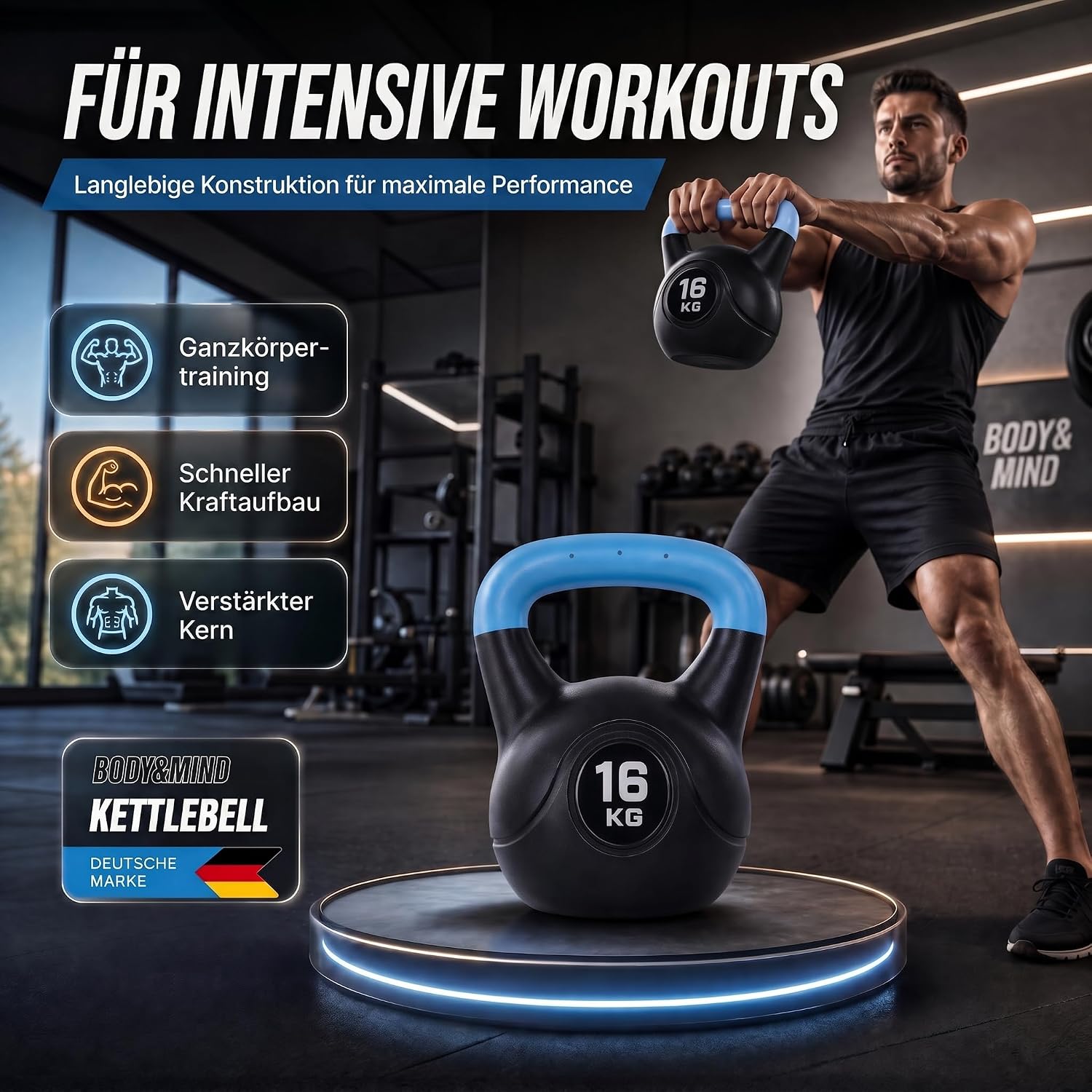 Kettlebell Kugelhantel Deluxe 2-20 kg – Bodenschonendes Krafttraining