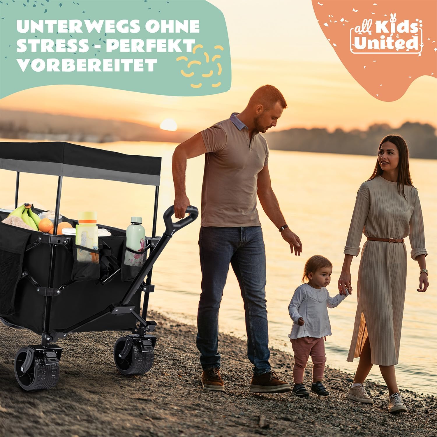 Faltbarer Bollerwagen - Strand-Buggy mit XXL Rädern & Bremse