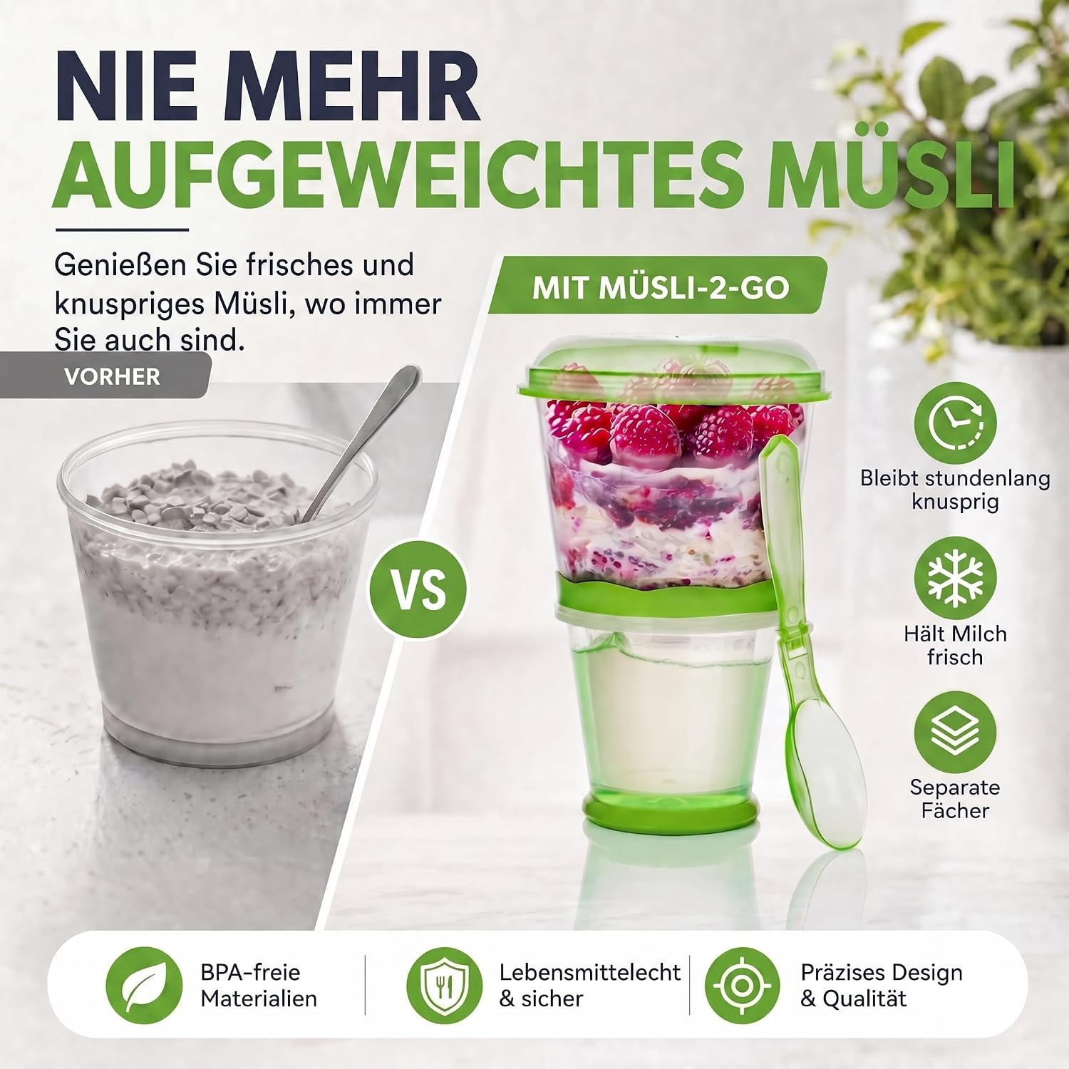 Müsli-to-Go Becher mit Löffel - Dein auslaufsicherer Snack-Begleiter