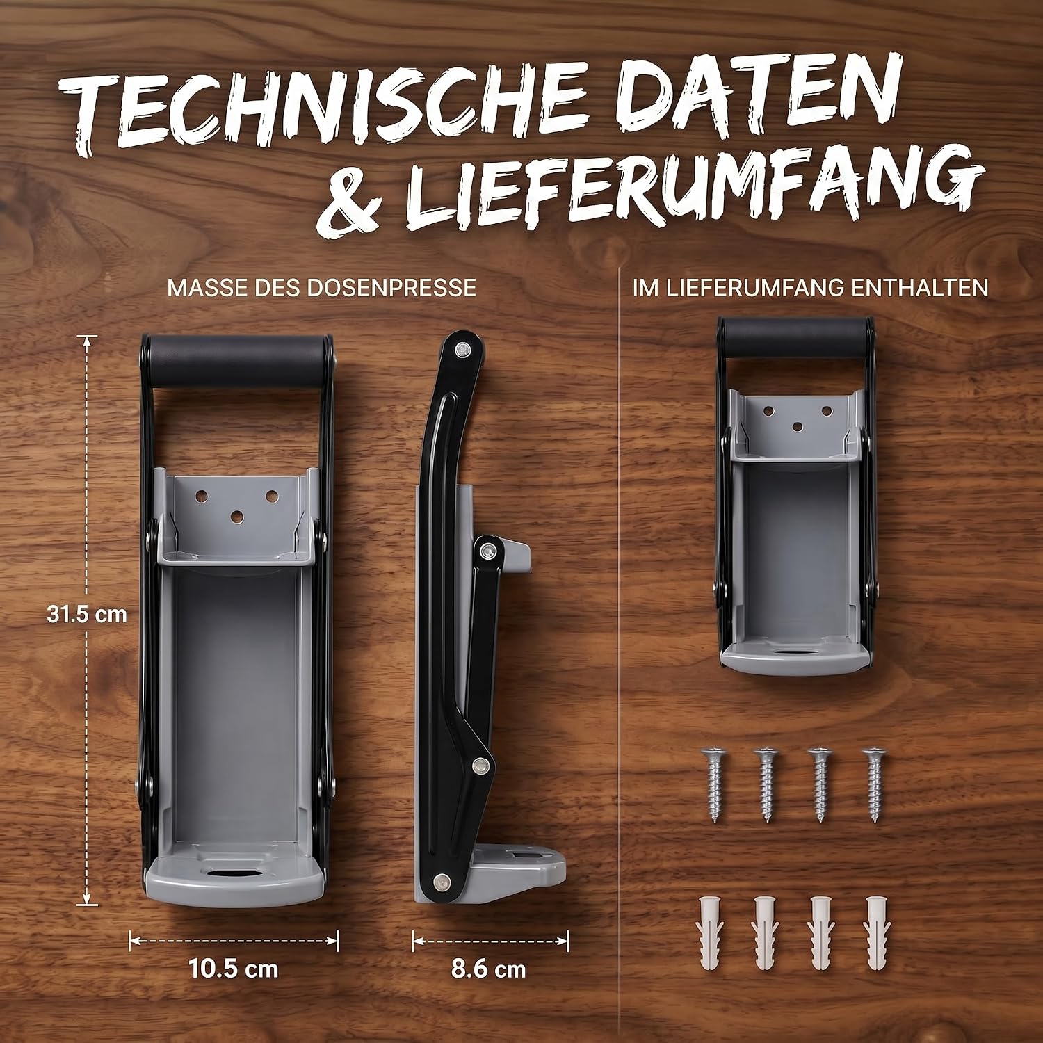 Dosenpresse mit Flaschenöffner - Robuster Dosenquetscher Wandmontage