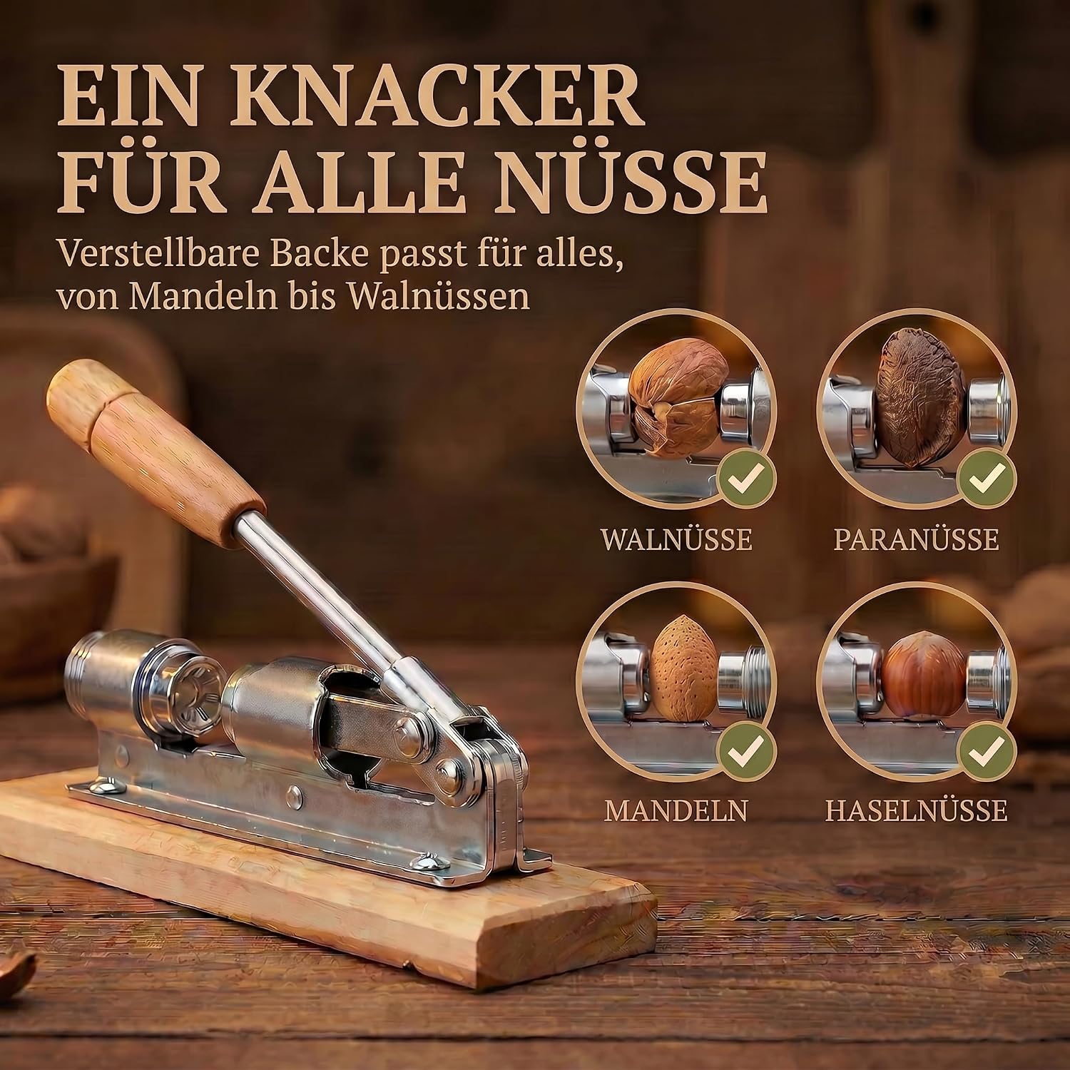 Retro Nussknacker aus Edelstahl mit Hebel-Funktion - Verstellbar