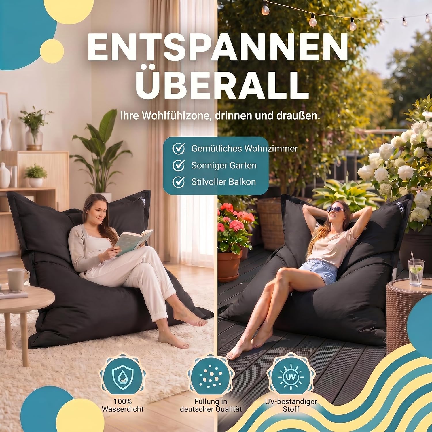 LazyBag XXL Sitzsack - Wasserfestes Outdoor Sitzkissen 180x140 cm
