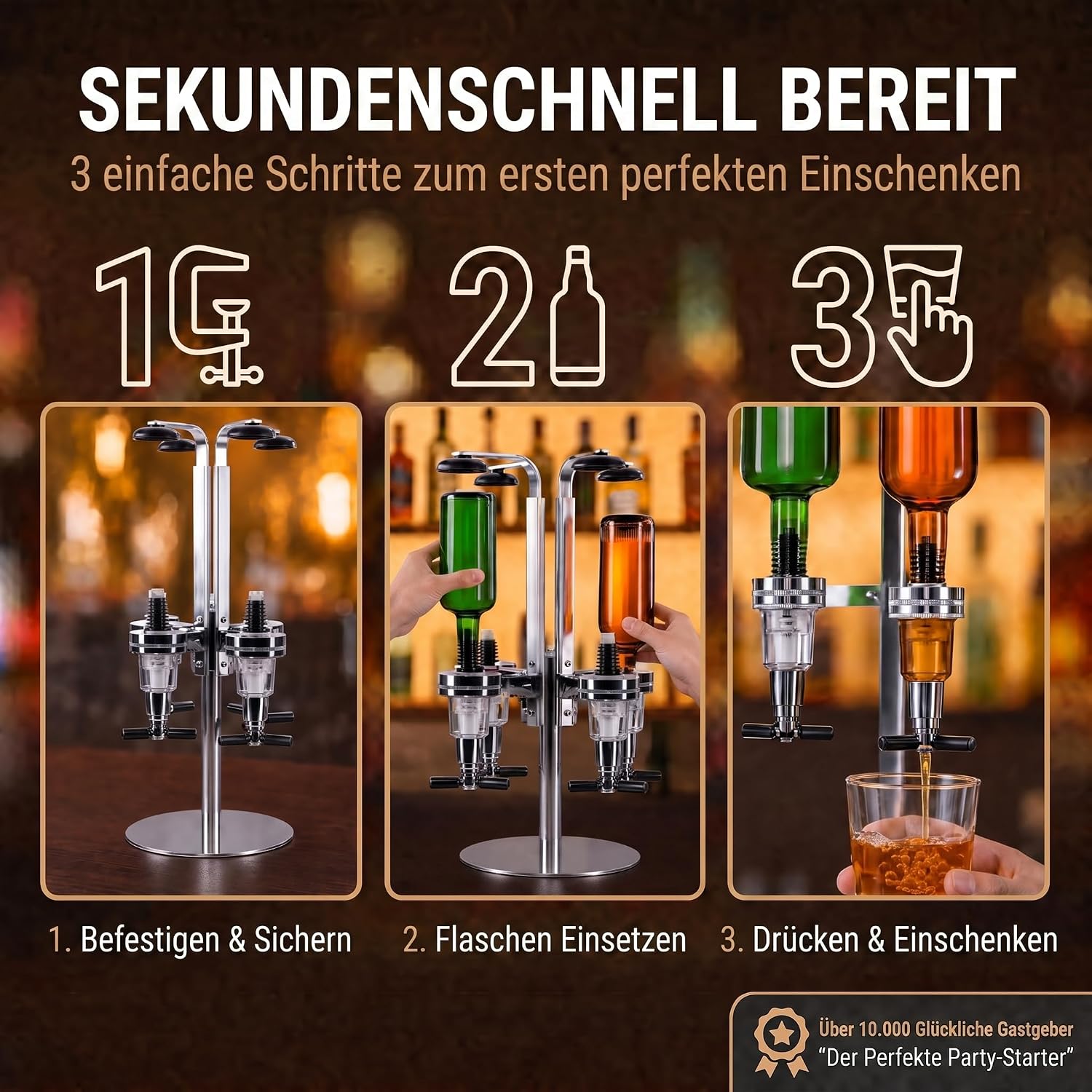 4-fach Wand-Spirituosenspender - Hochwertiger Bar-Butler & Portionierer