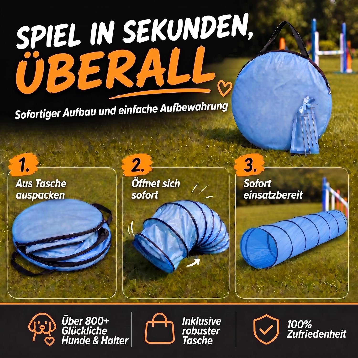 Hunde Agility Tunnel Set 500 cm - Spieltunnel mit Hürden
