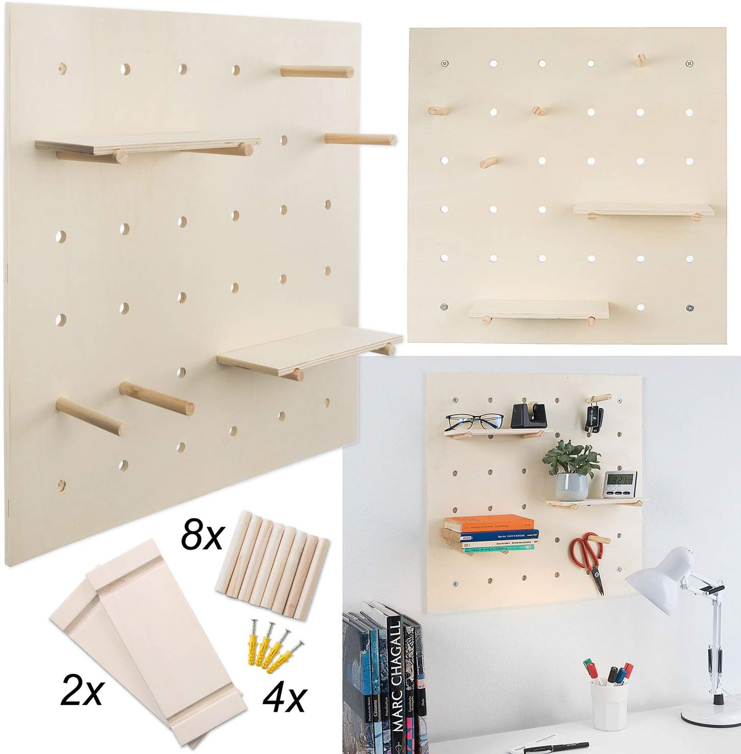 Holz Wandregal Pegboard – Flexibles Stecktafel System 58x58cm