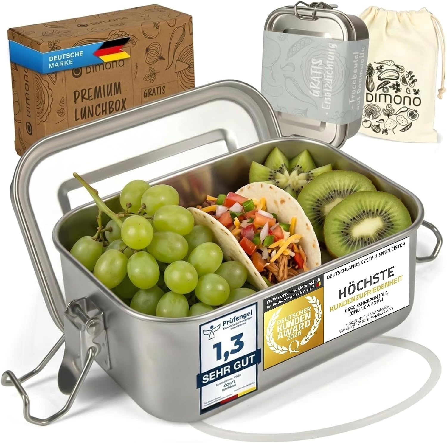 Edelstahl Lunchbox mit Baumwollbeutel – Auslaufsichere Bento-Box