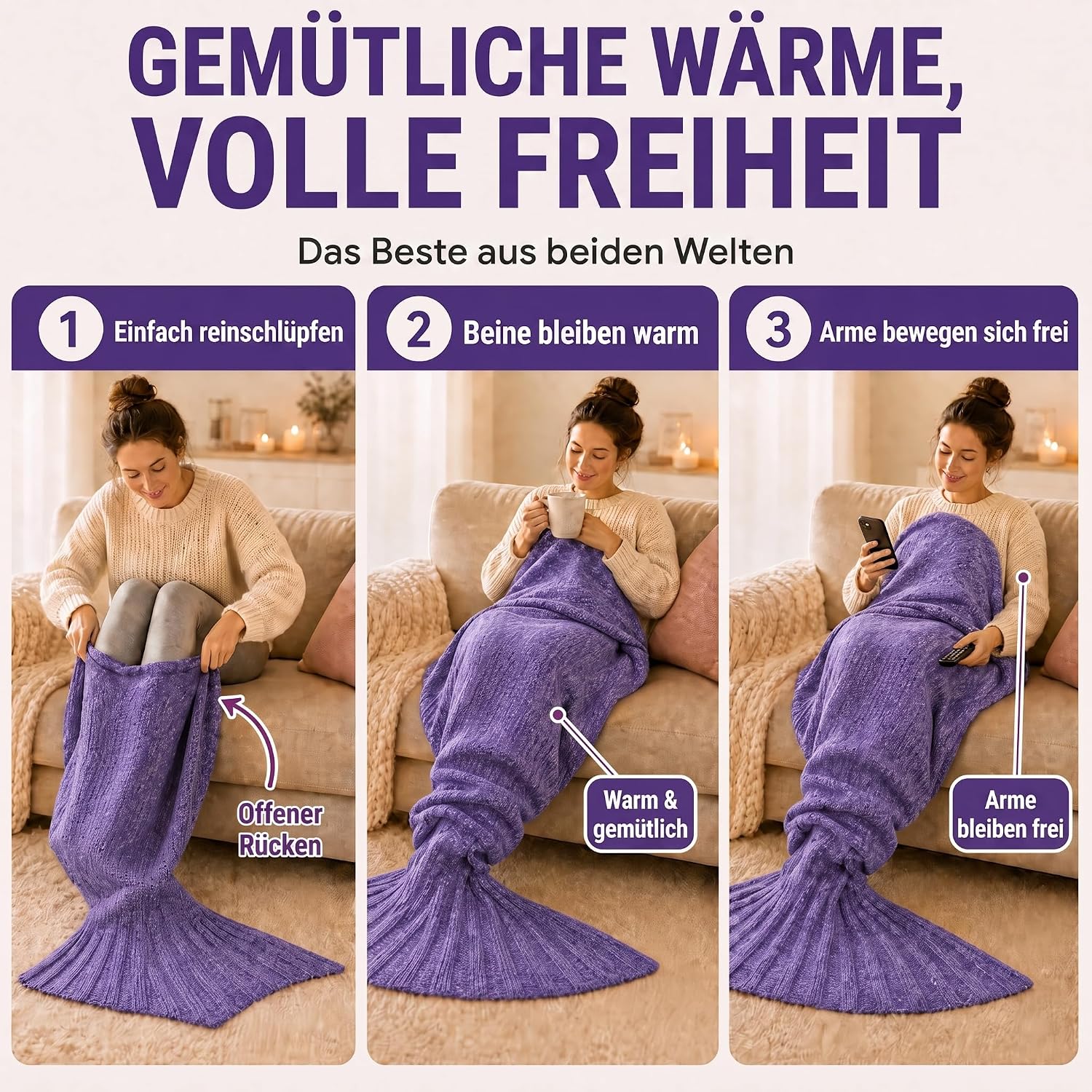 Feluna Meerjungfrau Kuscheldecke – 180x85 cm – Weiche Strickdecke