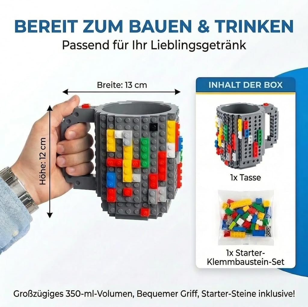 Brick Mug - Bausteine-Kaffeetasse 350ml - Kompatibler DIY Becher