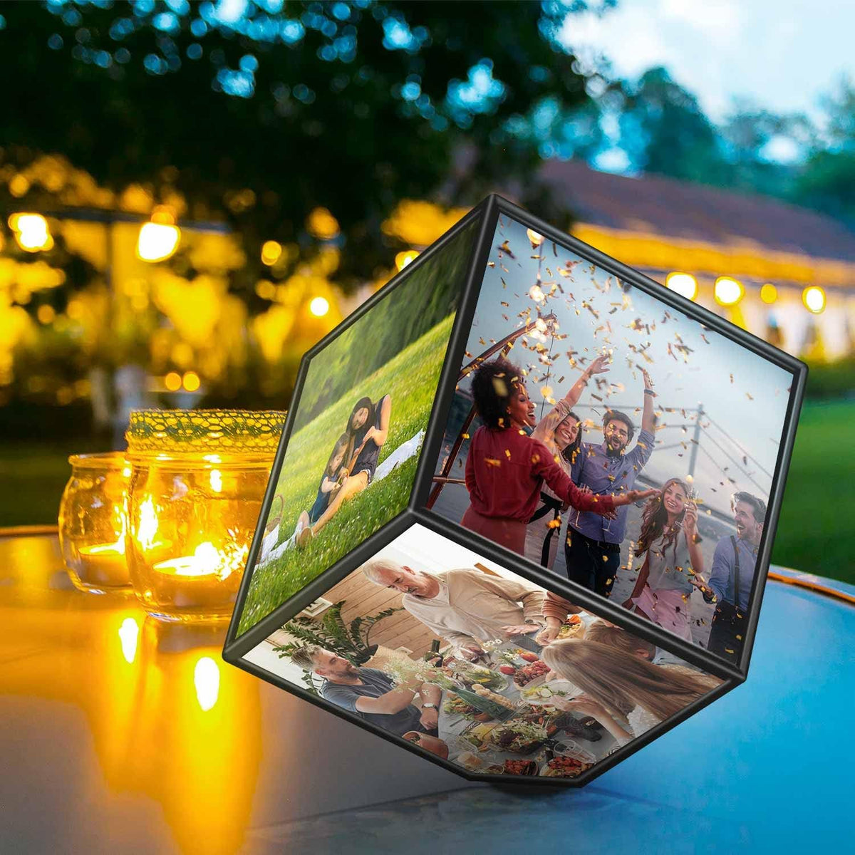 Selbstdrehender Fotowürfel – Bilderrahmen für 6 Fotos (10x10cm) – PT01