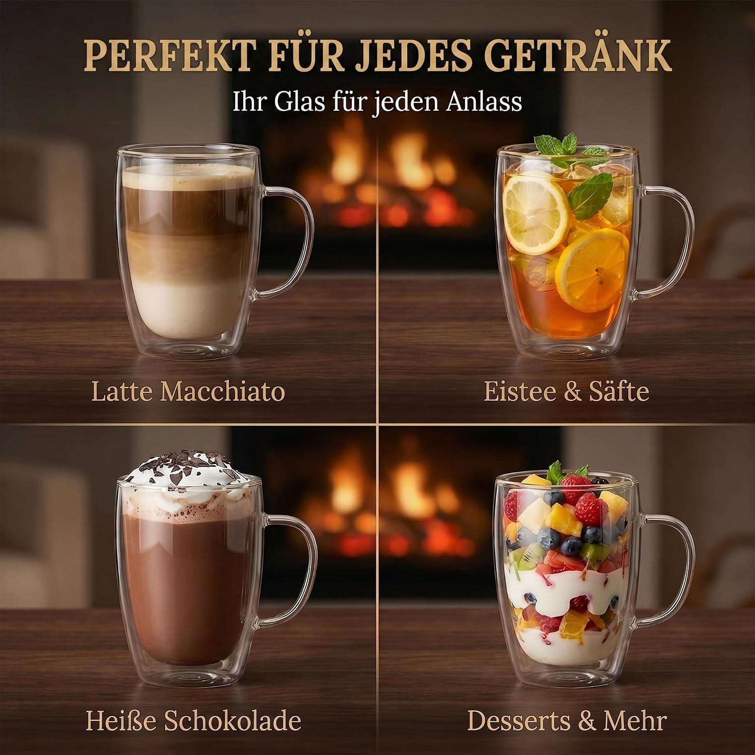 Doppelwandige Thermo-Tasse aus Glas 300ml - Hitzebeständig