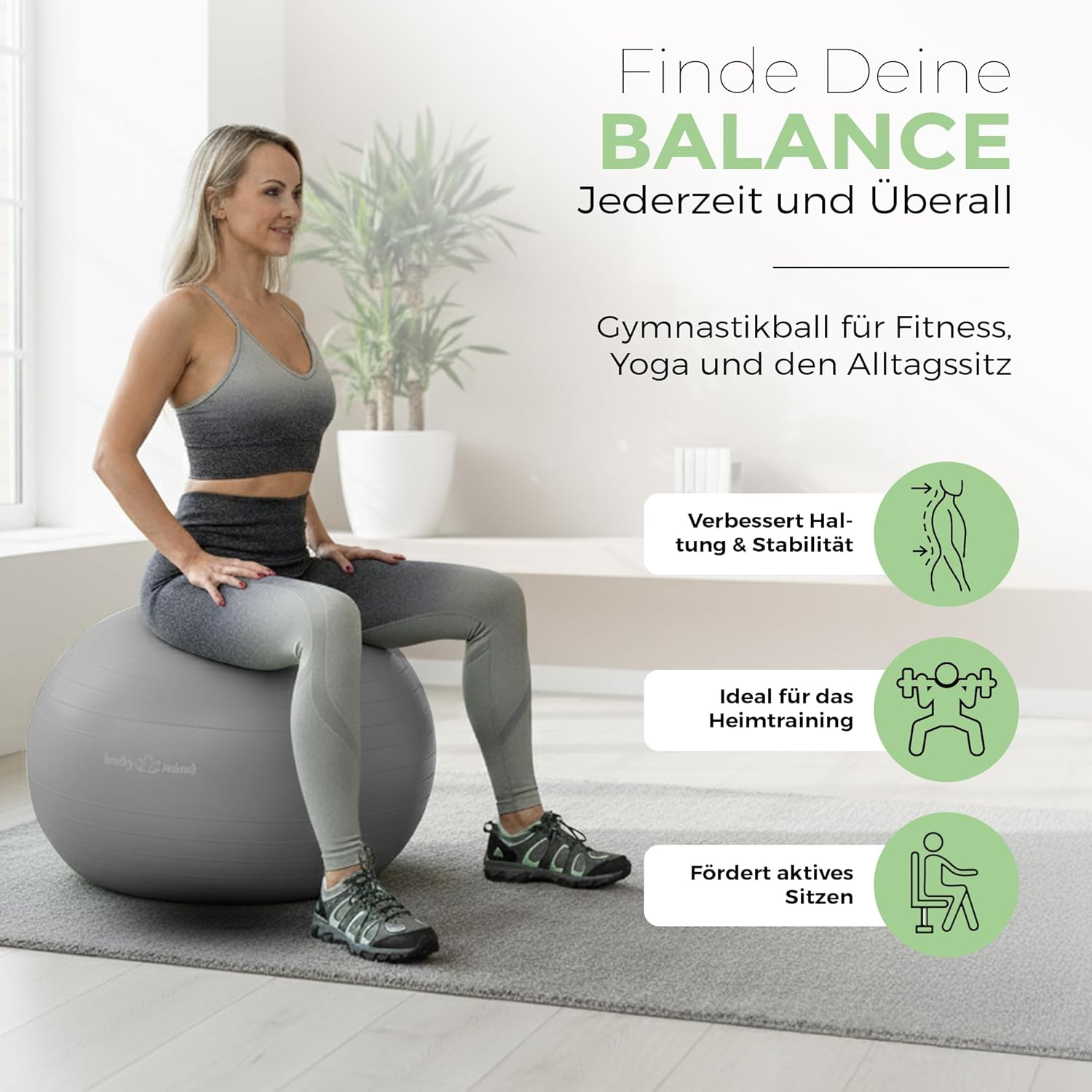 Body & Mind Gymnastikball mit Pumpe - Anti-Burst Pilates & Sitzball