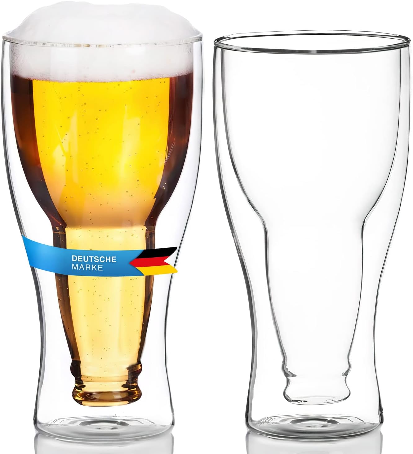 2er Set Doppelwandige Biergläser - Bierflaschen-Design Thermoglas