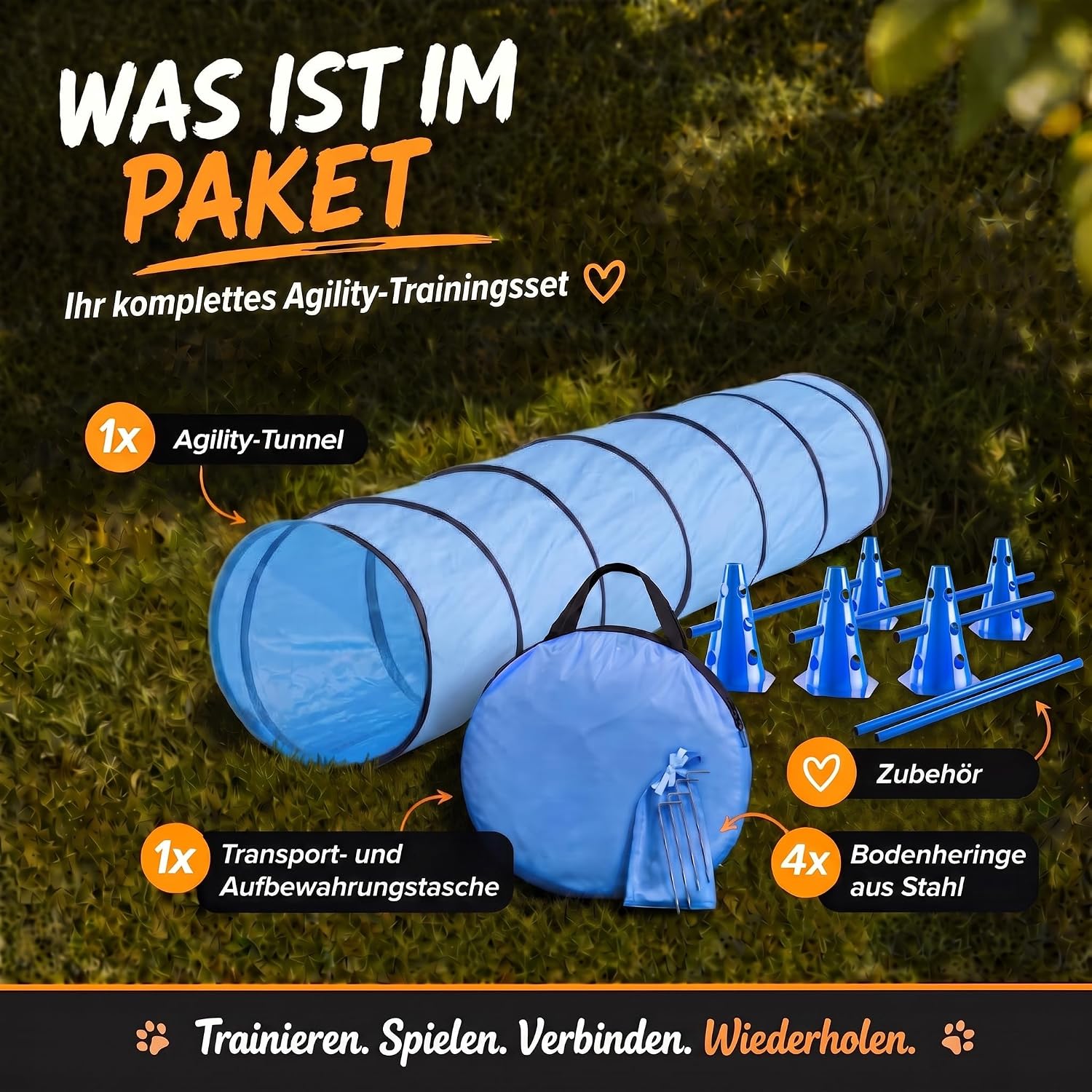 Hunde Agility Tunnel Set 500 cm - Spieltunnel mit Hürden
