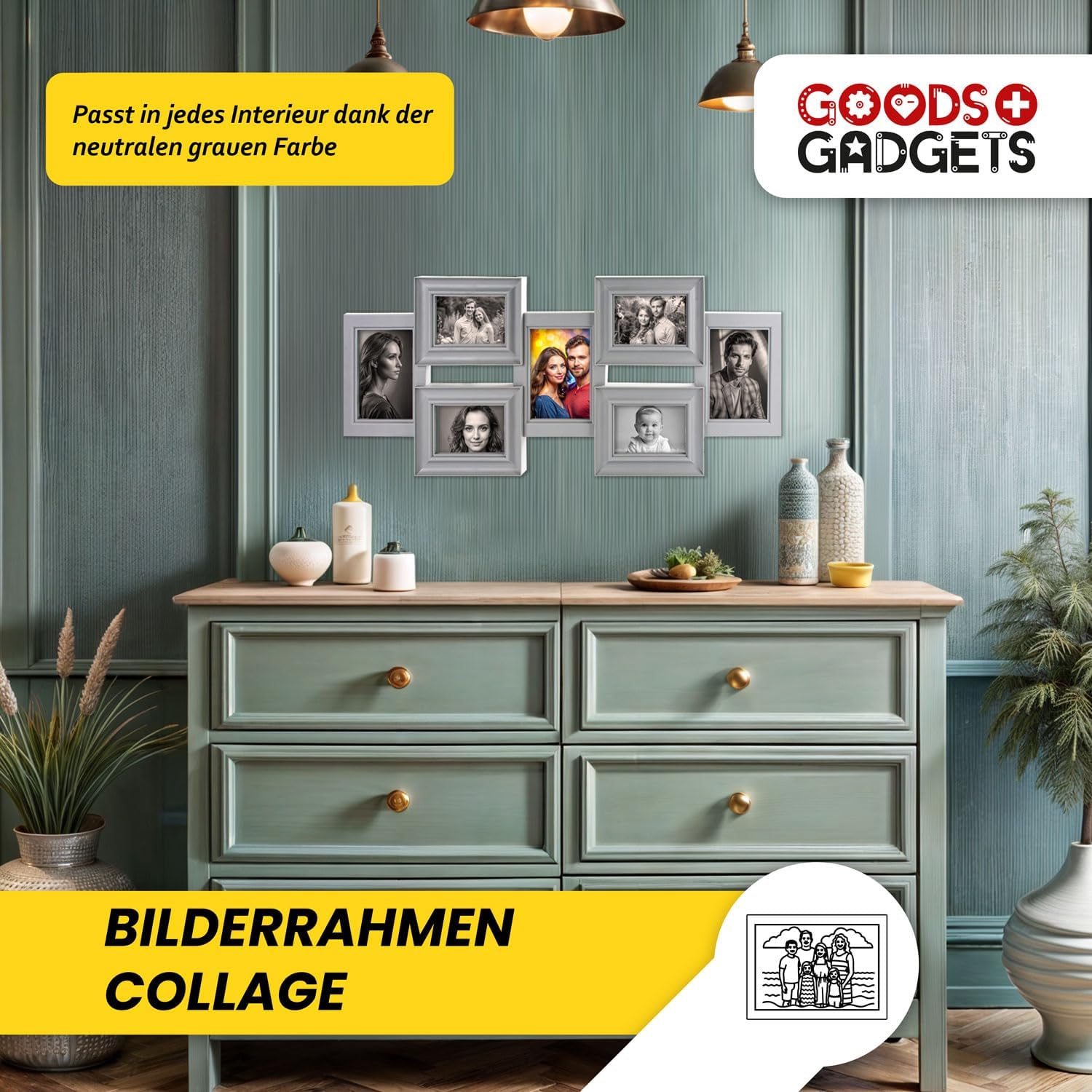 Bilderrahmen-Collage Grau – Wand-Galerierahmen für 7 Fotos