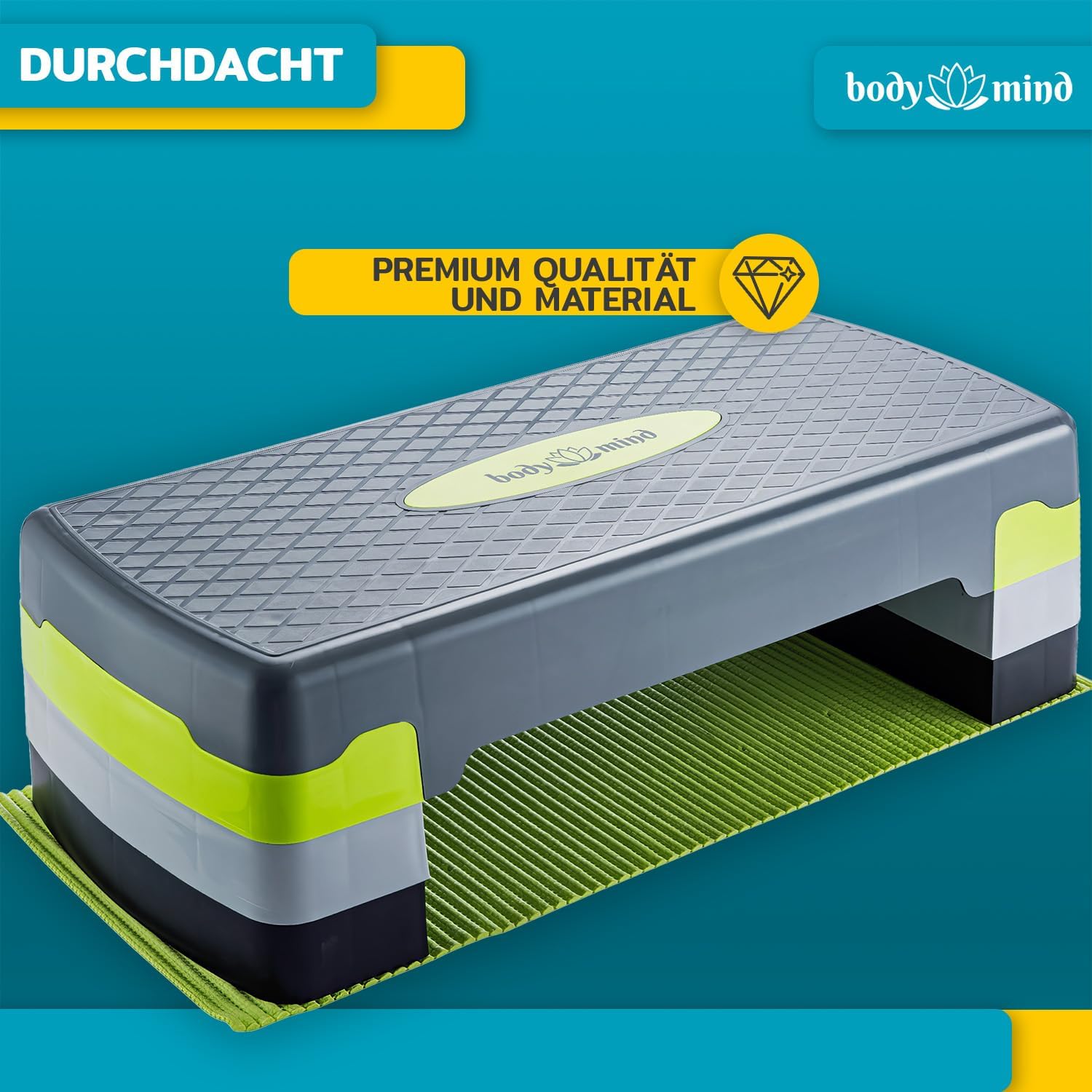 Aerobic Stepper – 3-Stufen Steppbrett mit Anti-Rutsch-Matte