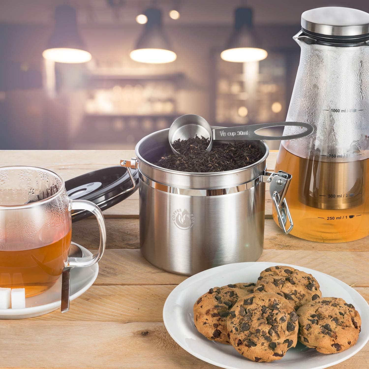 Kaffeedose Edelstahl 900ml - Luftdichter Vakuum-Kaffeebehälter