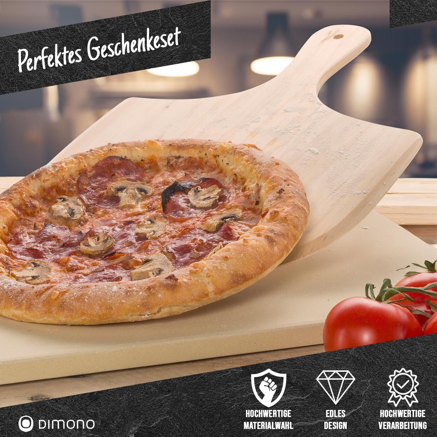 Pizzastein Set 38x30 cm aus Cordierit inkl. Pizzaschieber